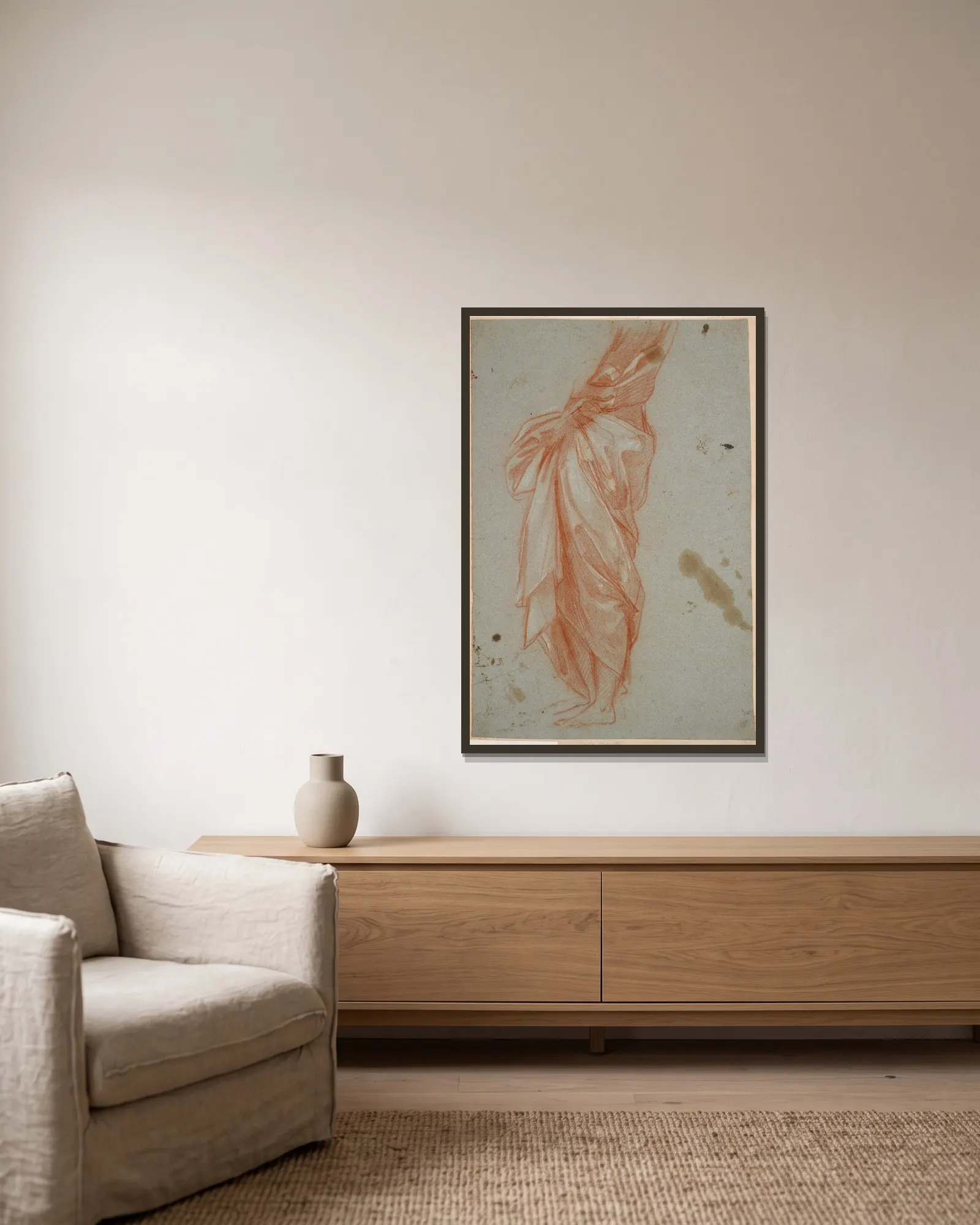 Drapery Study (17th-18th century) av Carlo Maratti inramad på en vägg