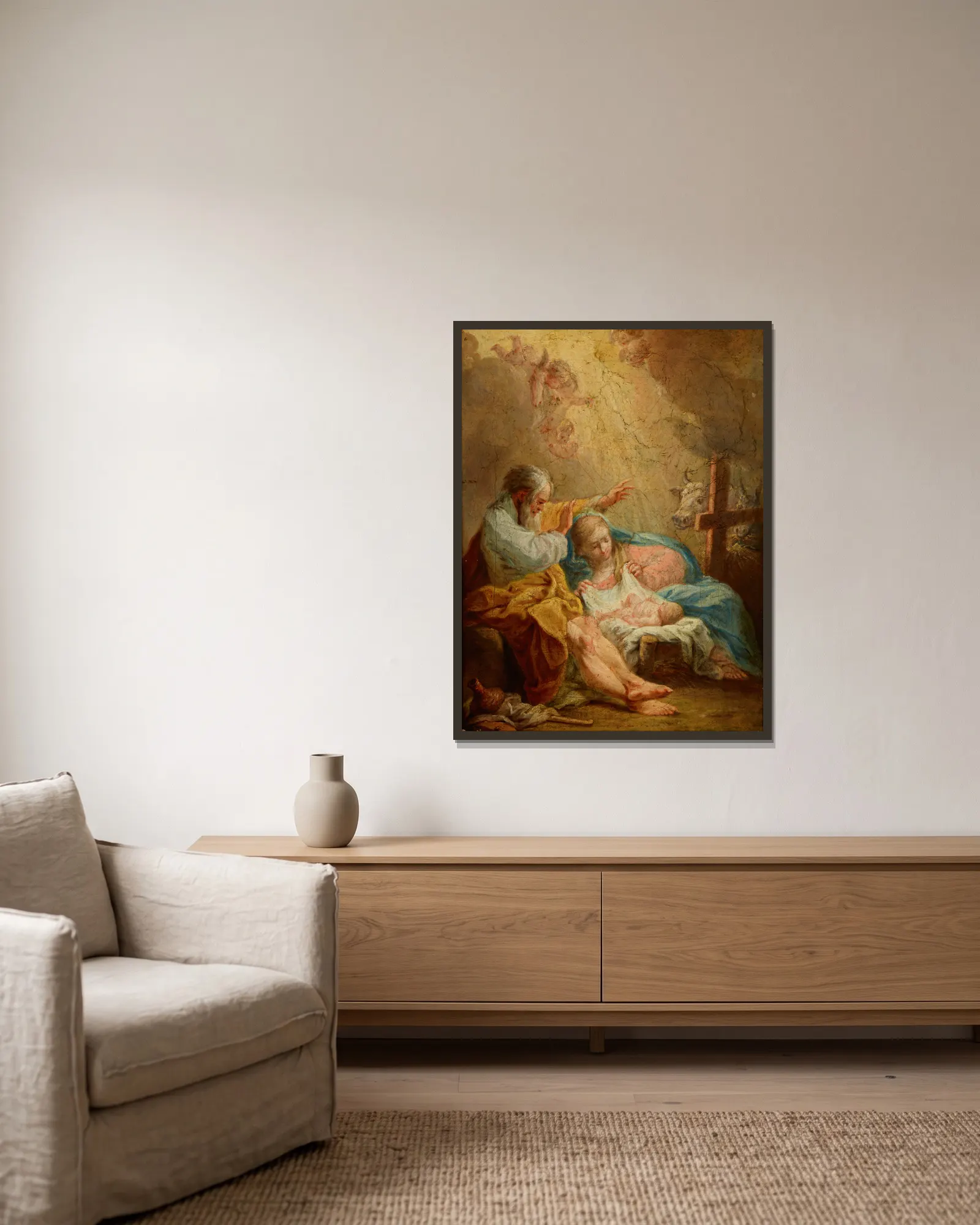 Nativity (17th century) av Carlo Maratti inramad på en vägg