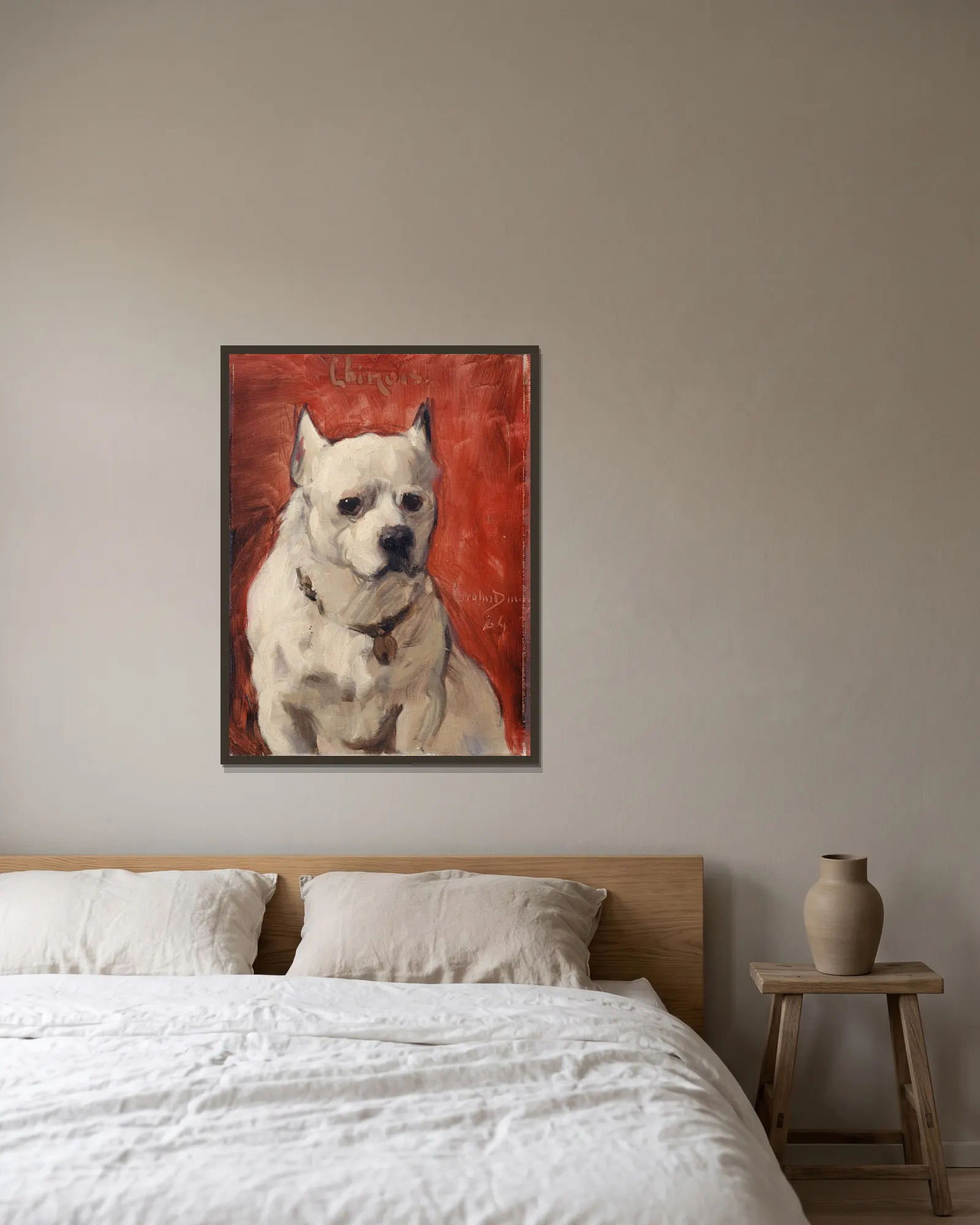 Le chien ‘chinois’ av Carolus-Duran inramad på en vägg