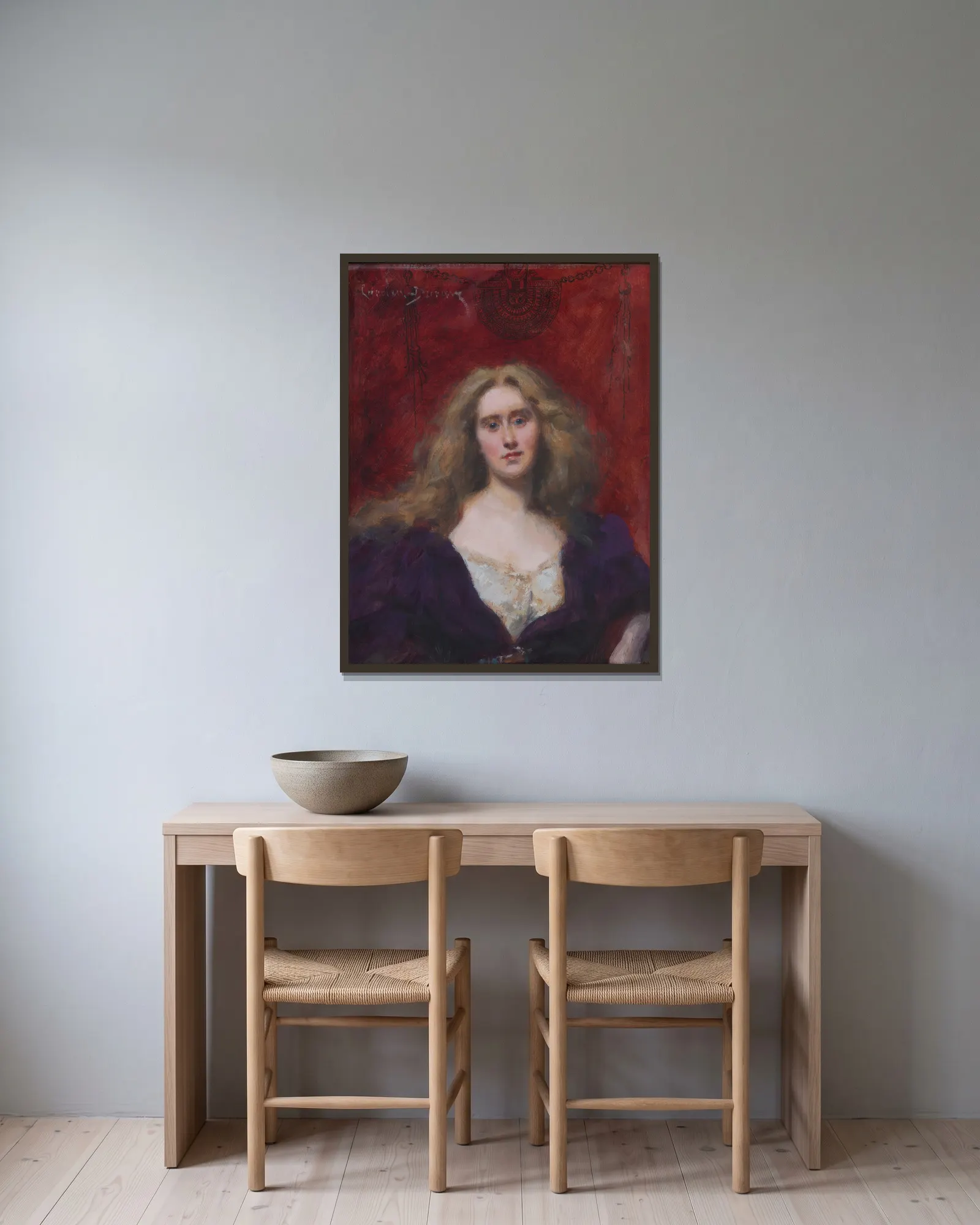 Natalie Barney av Carolus-Duran inramad på en vägg