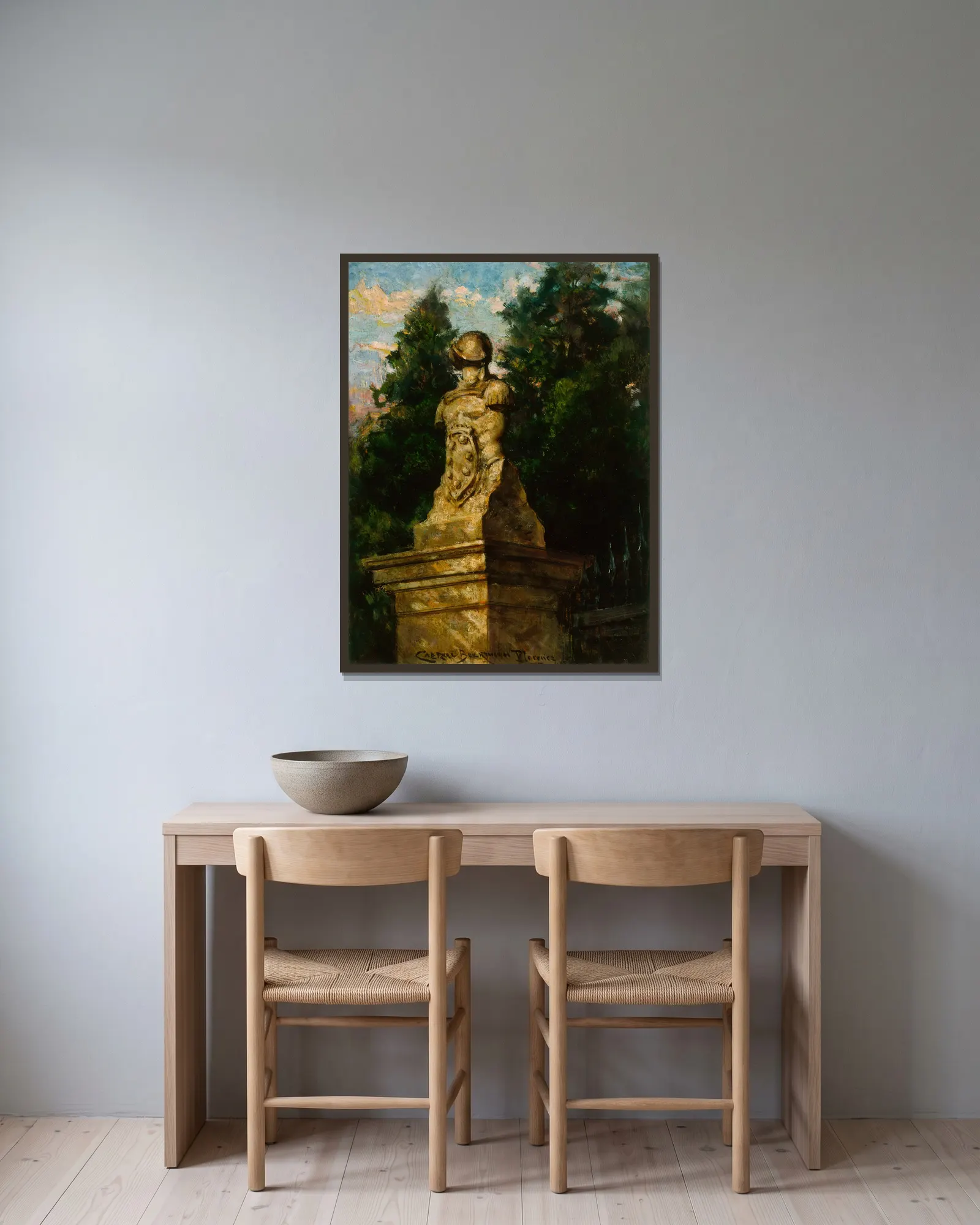 Modigliani Gate Post av James Carroll Beckwith inramad på en vägg