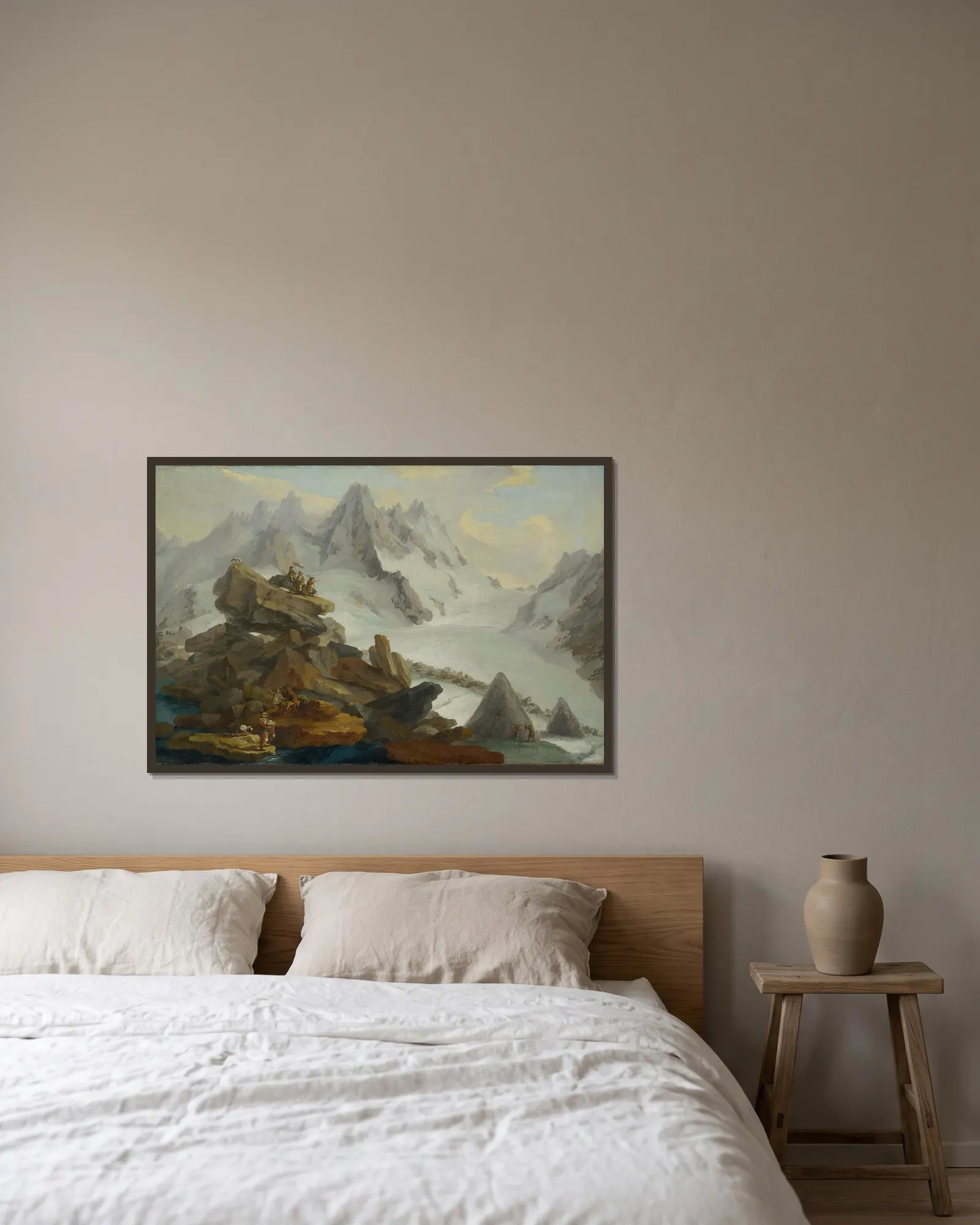 Glacier Lauteraar av Caspar Wolf inramad på en vägg