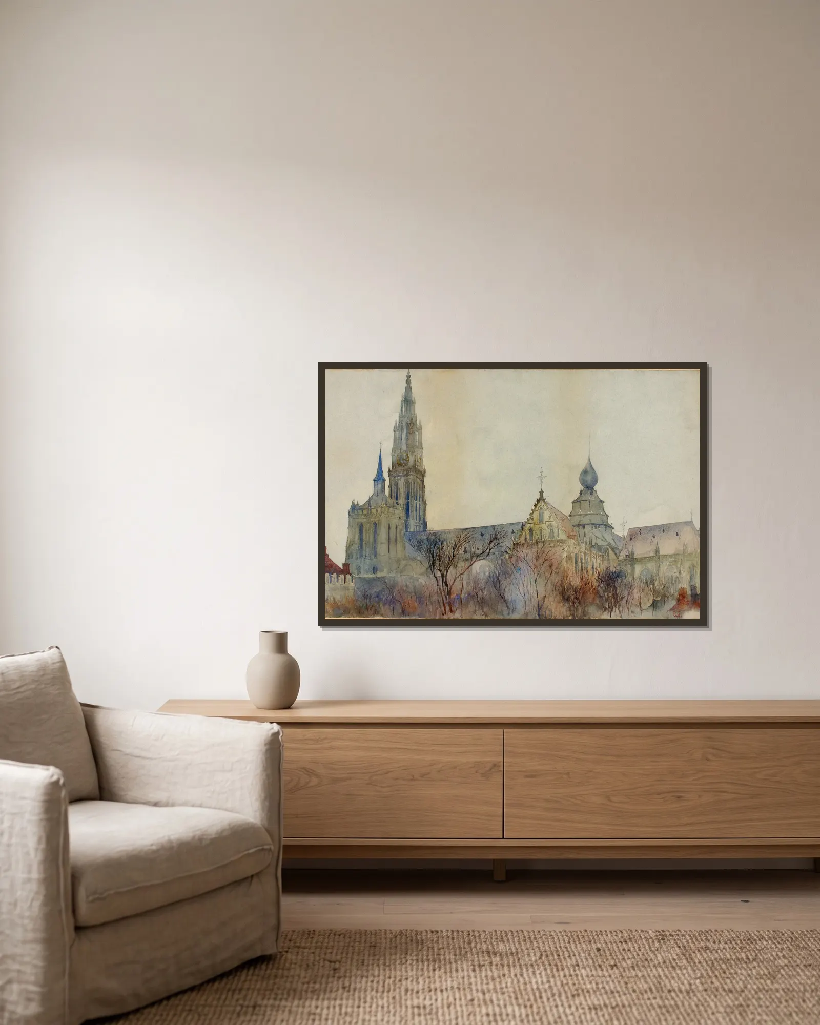 Antwerp Cathedral av Cass Gilbert inramad på en vägg