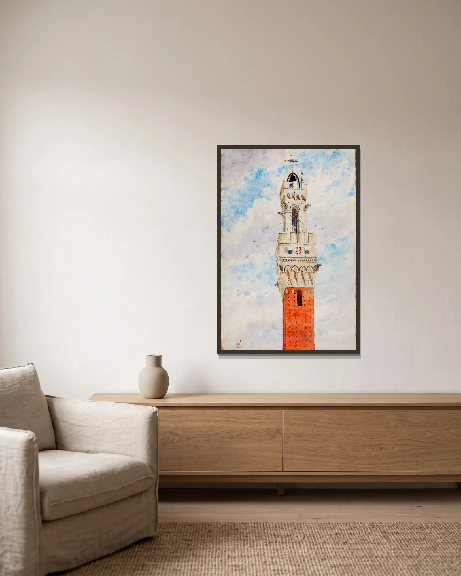 Bell Tower, Italy av Cass Gilbert inramad på en vägg