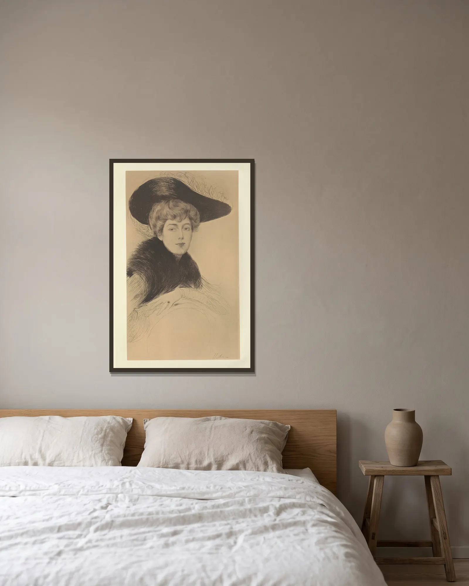 Mrs. Thomas av Paul César Helleu inramad på en vägg