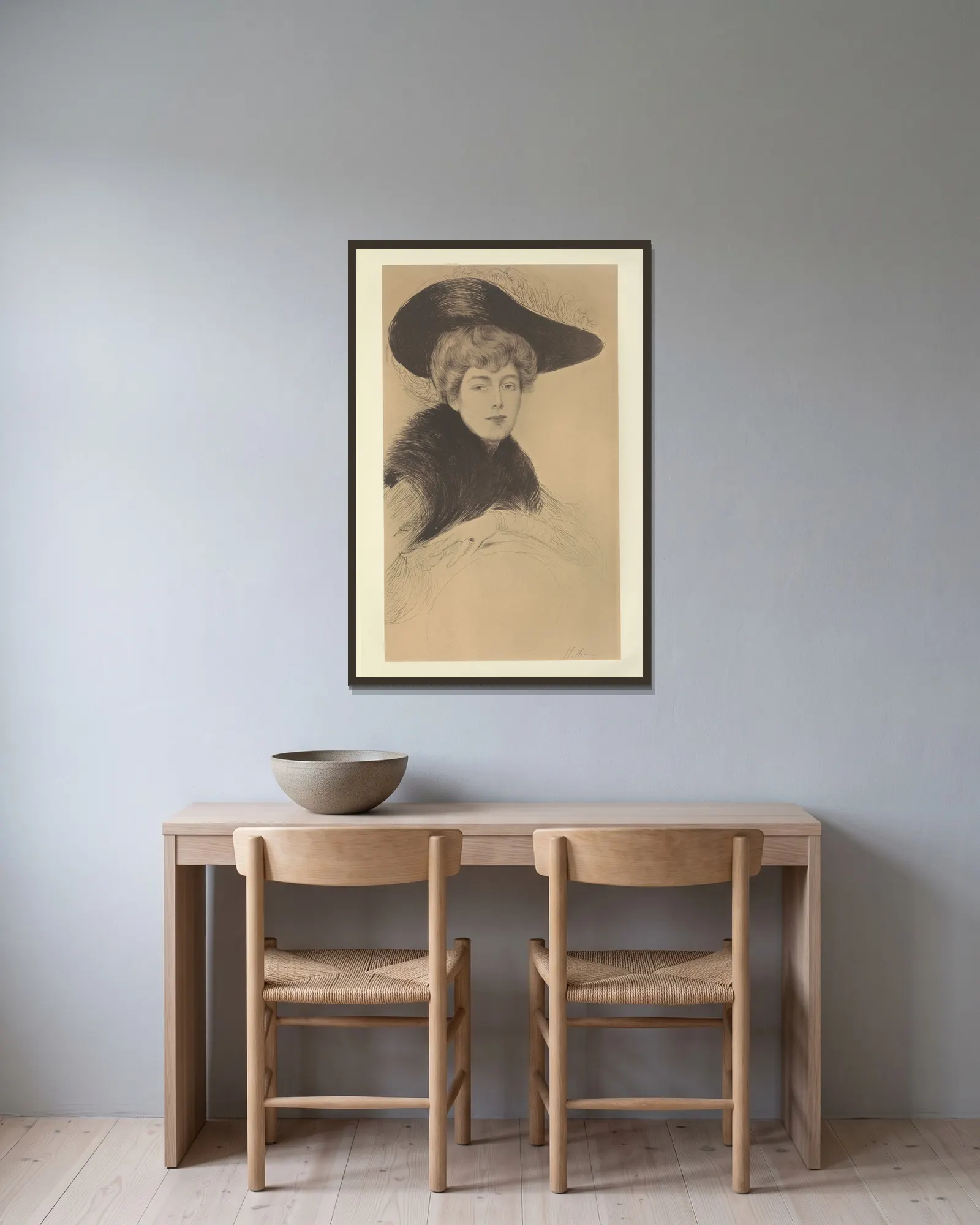 Mrs. Thomas av Paul César Helleu inramad på en vägg