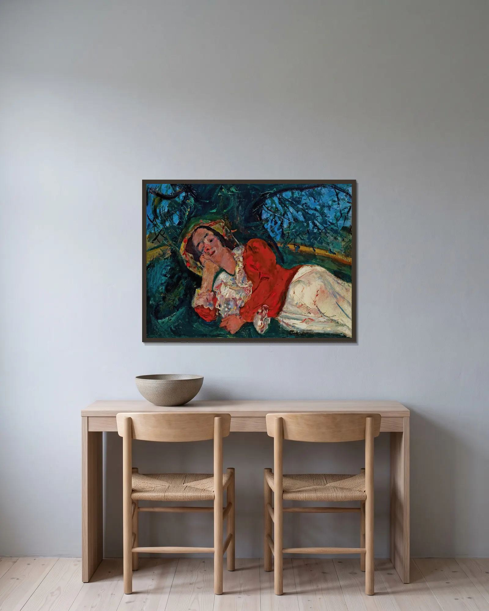 La sieste (Femme étendue sous un arbre) av Chaïm Soutine inramad på en vägg