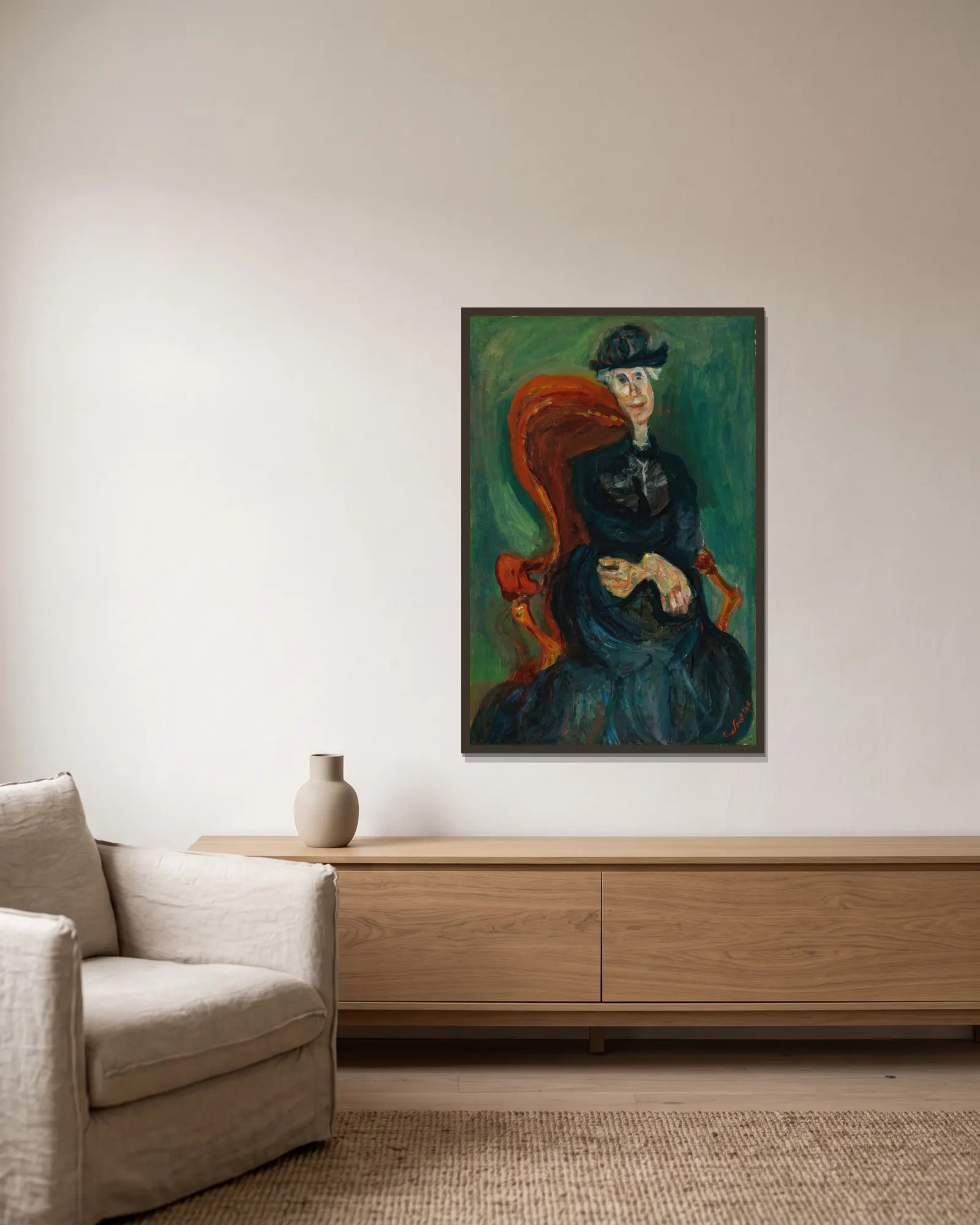 La Vieille Dame Assise av Chaïm Soutine inramad på en vägg