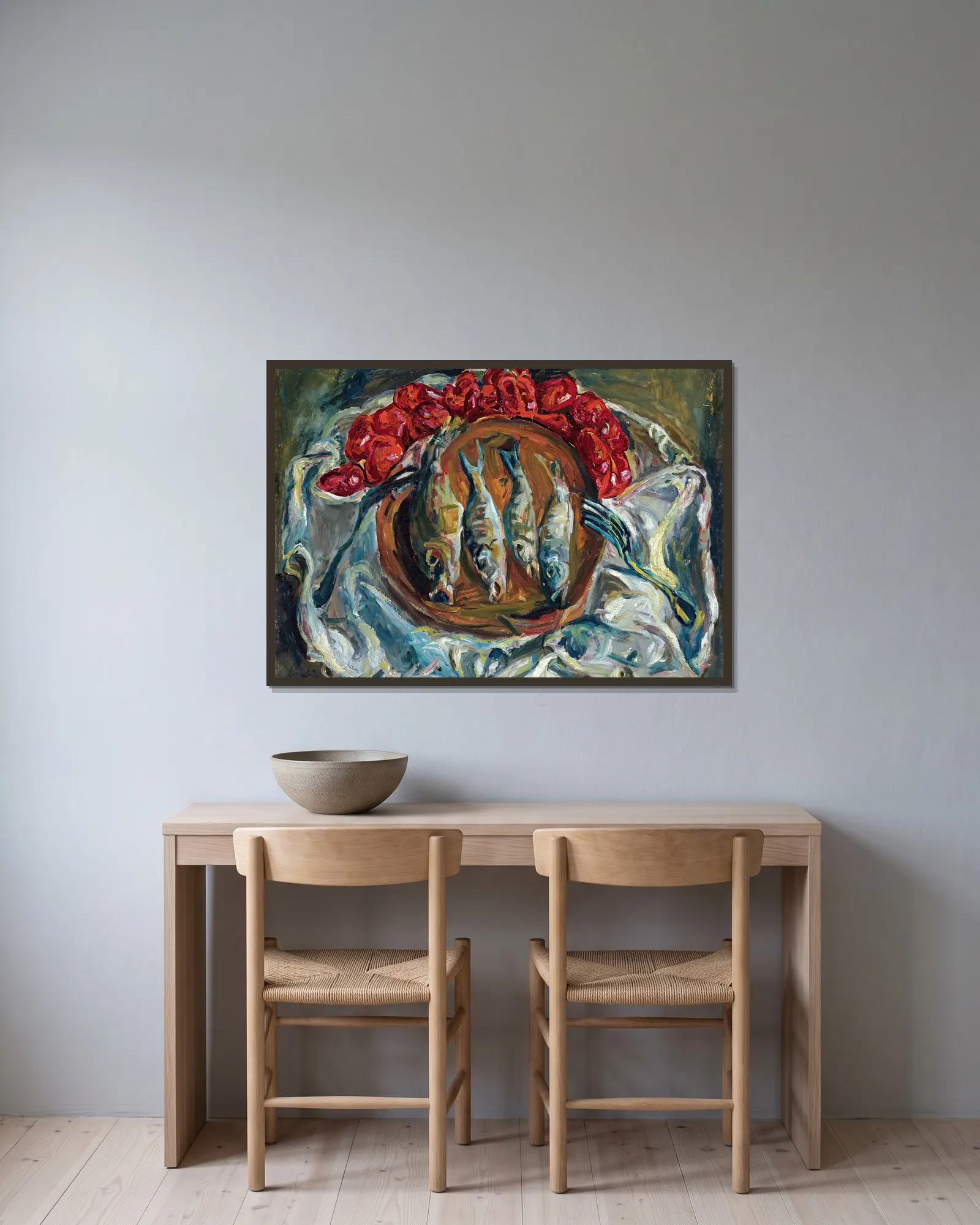 Poissons Et Tomates av Chaïm Soutine inramad på en vägg