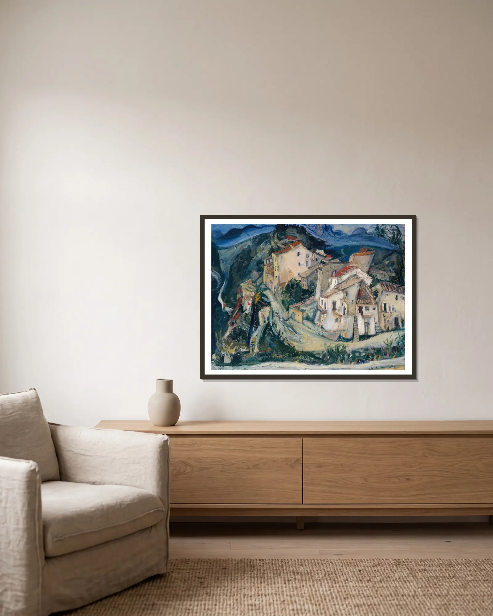 View of Cagnes av Chaïm Soutine inramad på en vägg