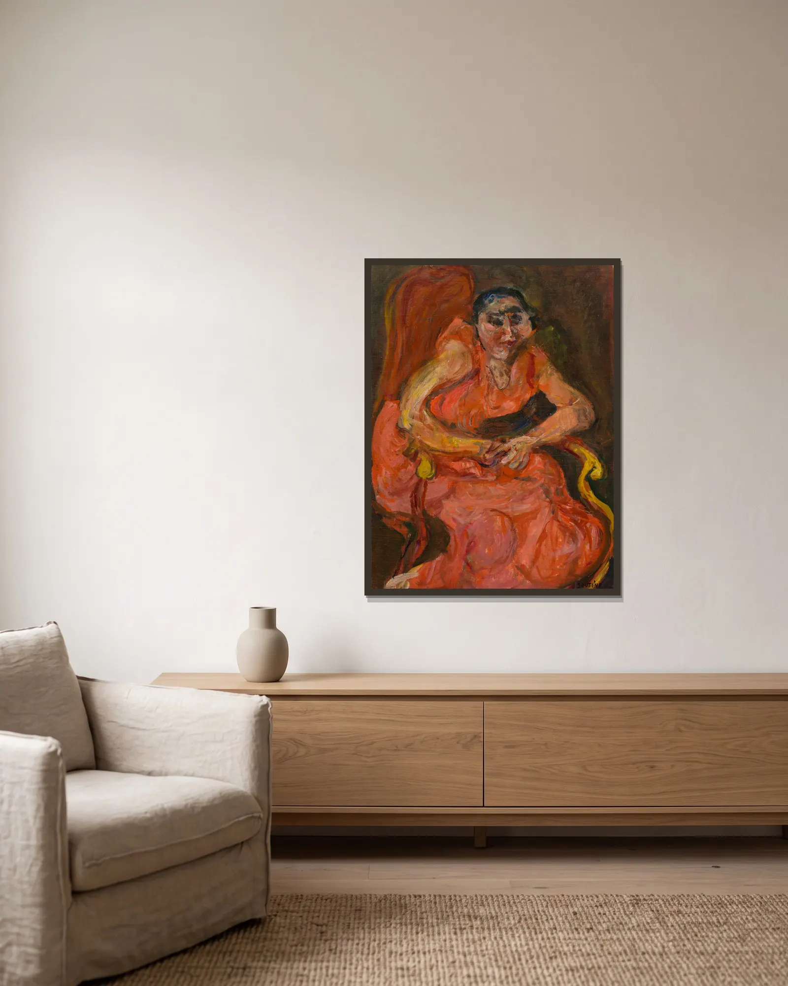 Woman in Pink av Chaïm Soutine inramad på en vägg