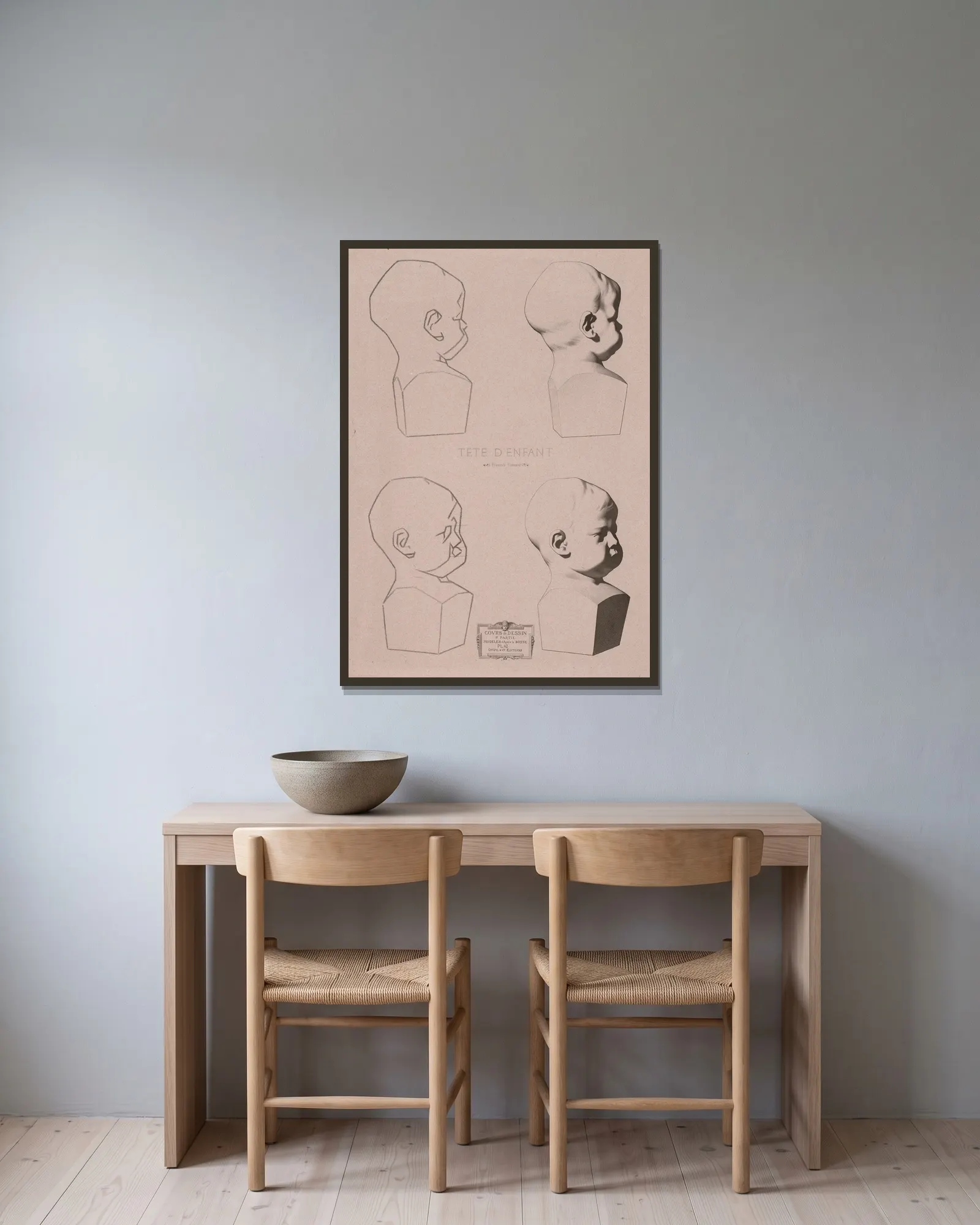 Cours de dessin Pl.45 av Charles Bargue inramad på en vägg