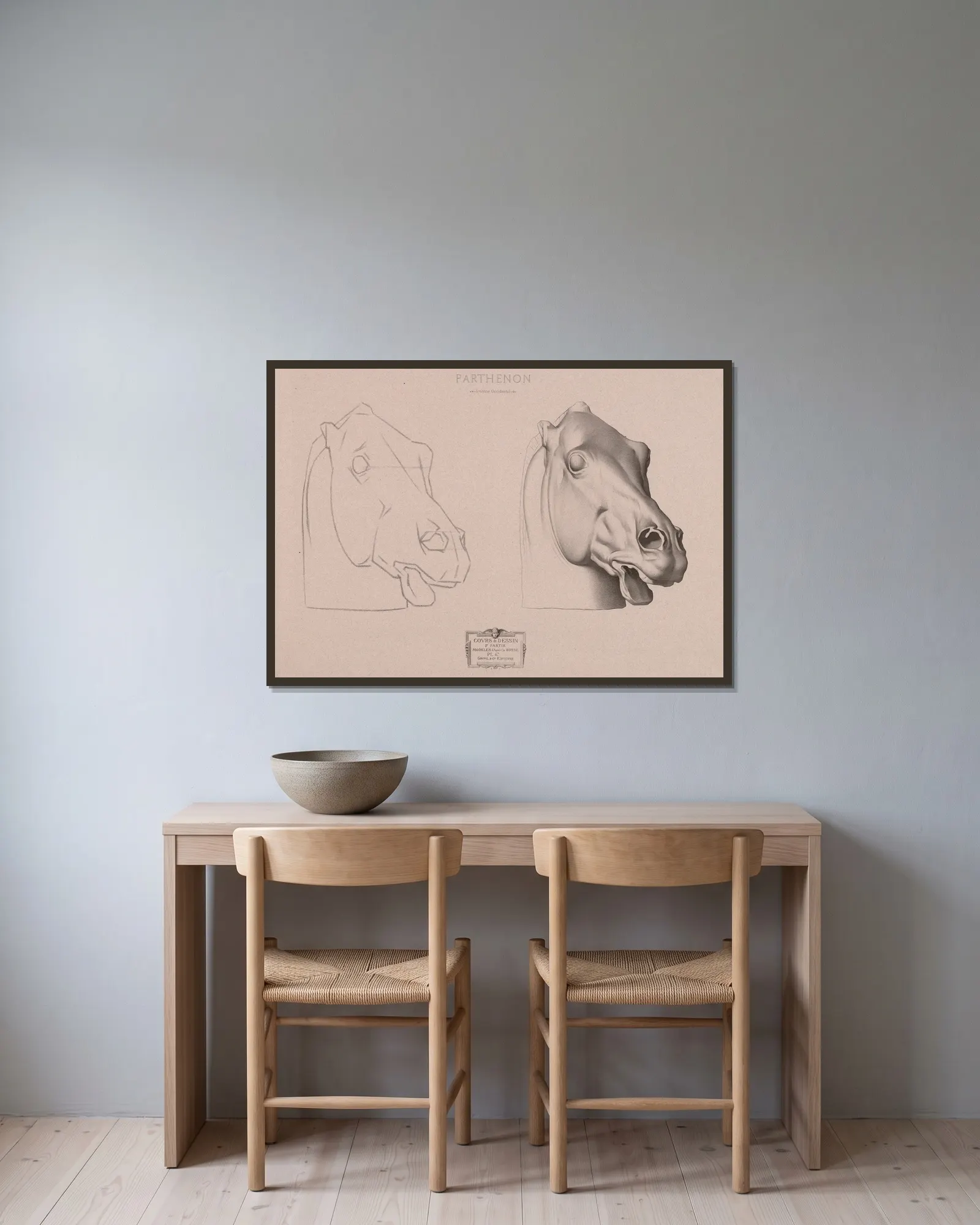 Cours de dessin Pl.49 av Charles Bargue inramad på en vägg
