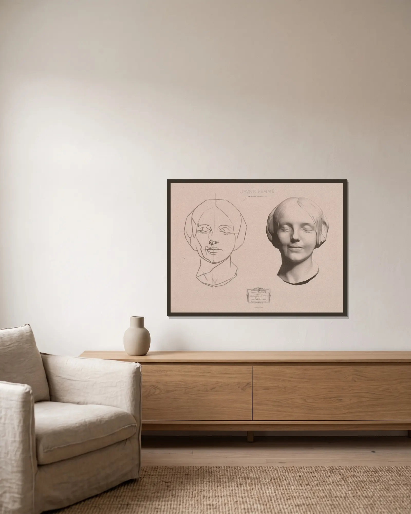 Cours de dessin Pl.56 av Charles Bargue inramad på en vägg