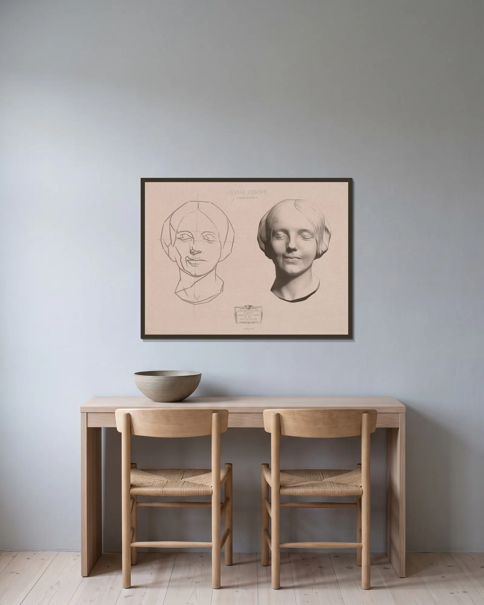 Cours de dessin Pl.56 av Charles Bargue inramad på en vägg