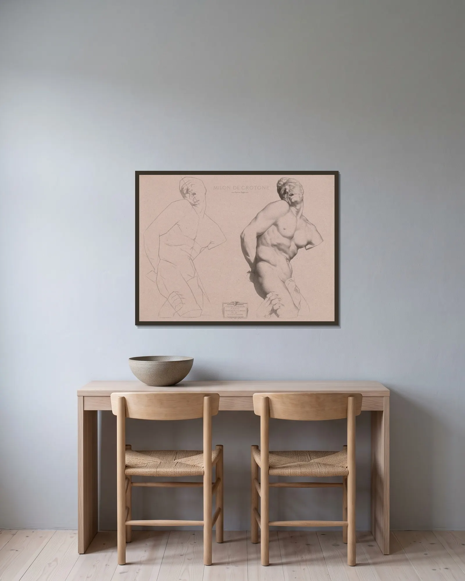 Cours de dessin Pl.61 av Charles Bargue inramad på en vägg