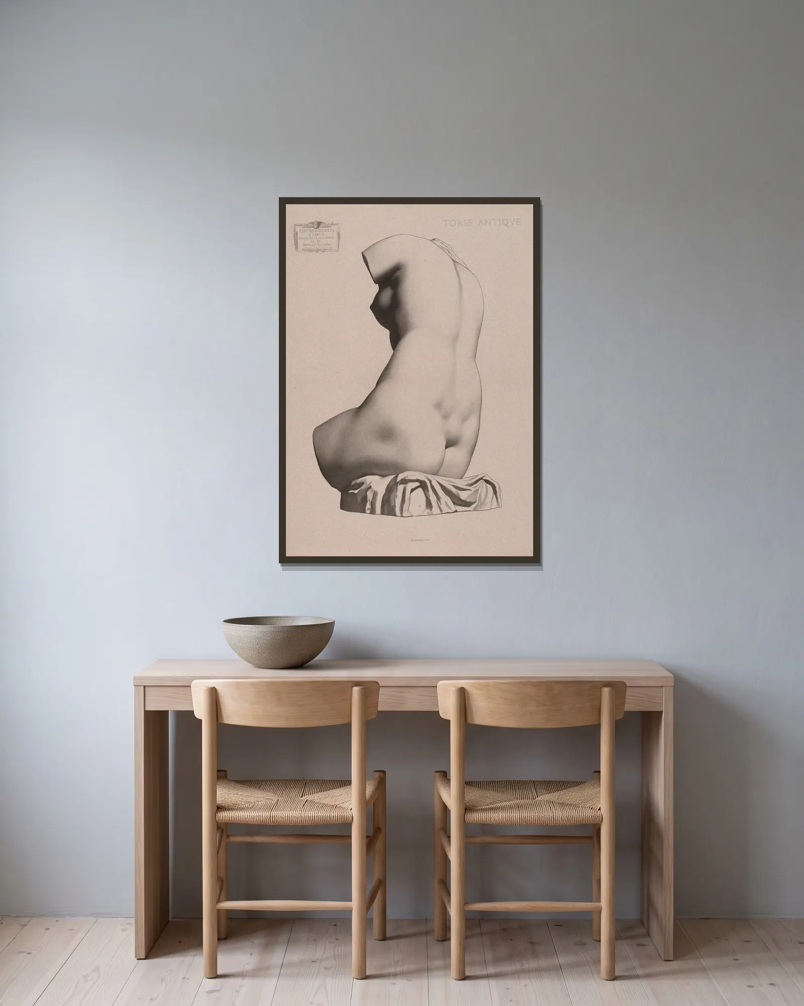 Cours de dessin Pl.67 av Charles Bargue inramad på en vägg