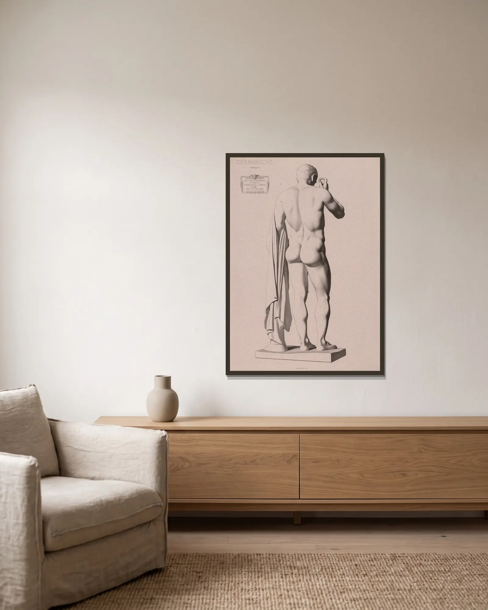 Cours de dessin Pl.72 av Charles Bargue inramad på en vägg