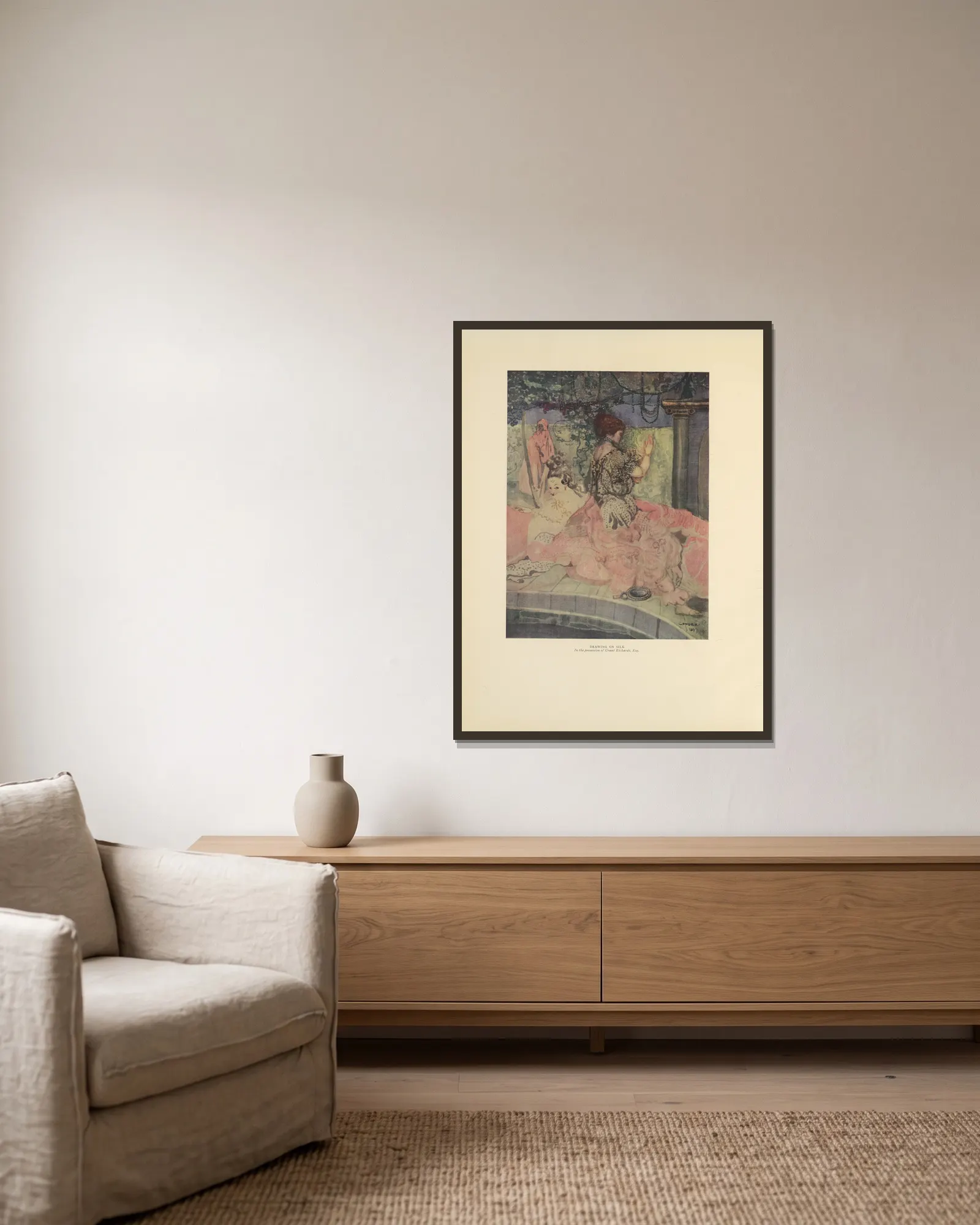 Drawing on Silk av Charles Conder inramad på en vägg