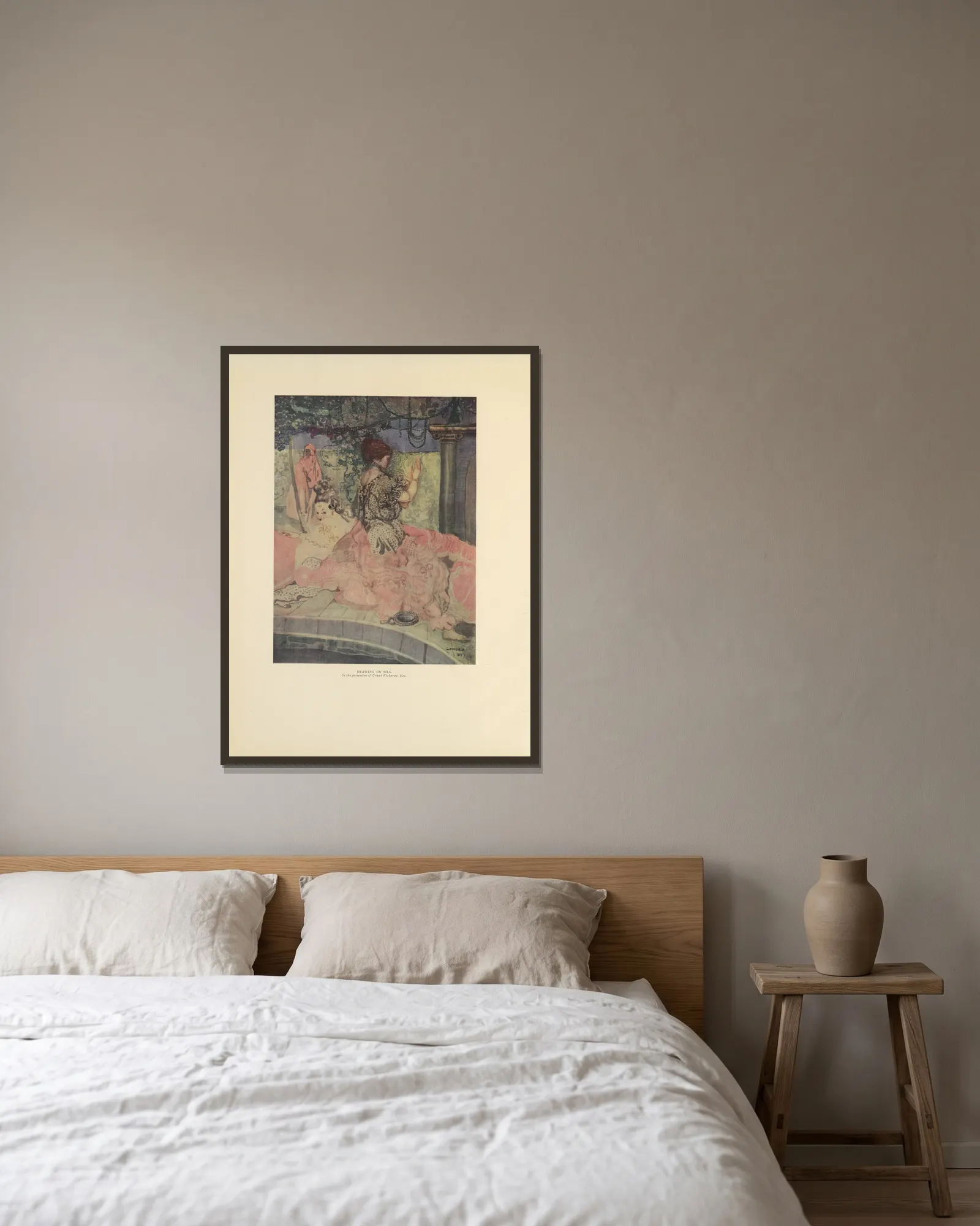 Drawing on Silk av Charles Conder inramad på en vägg