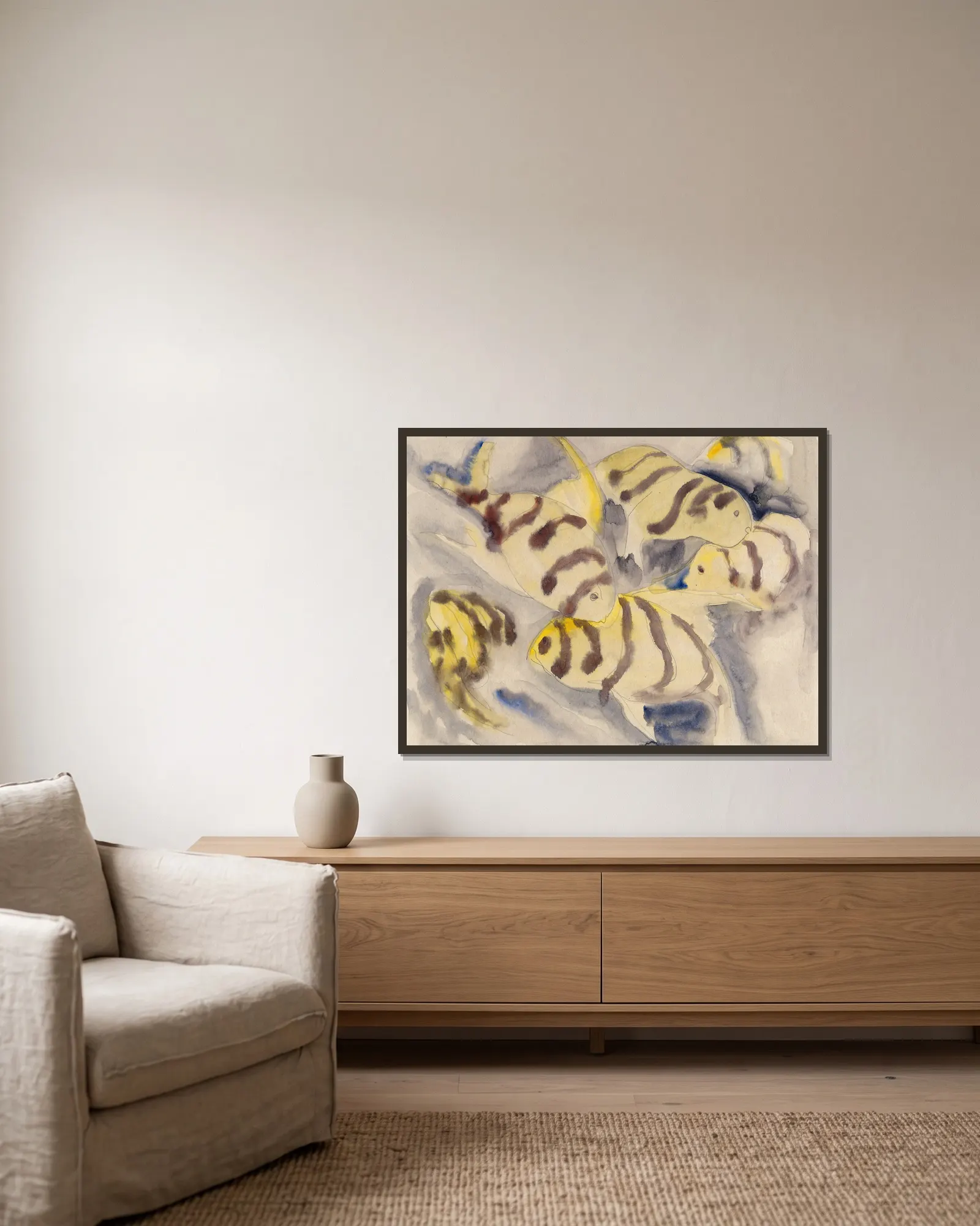 Fish Series, No. 3 av Charles Demuth inramad på en vägg