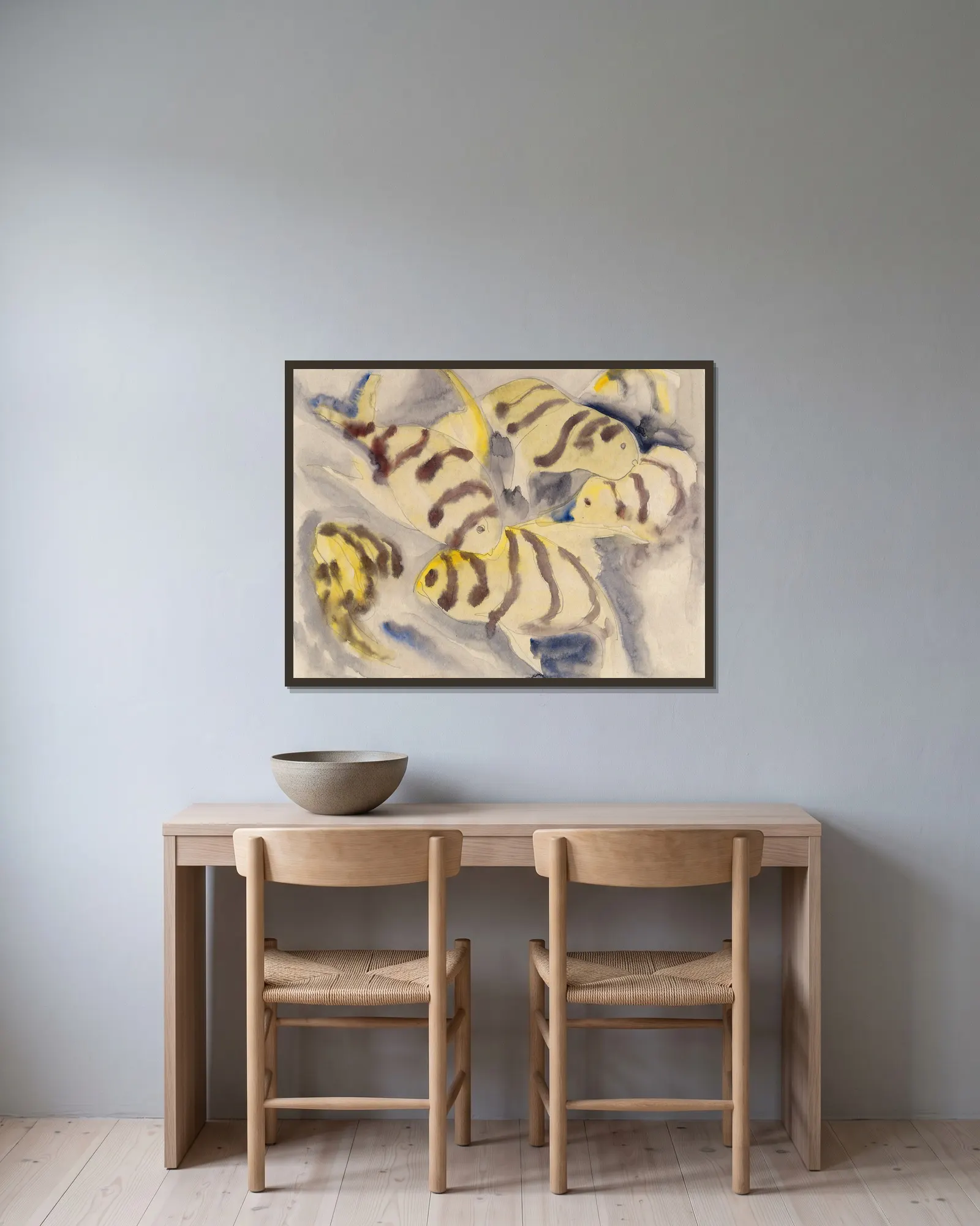 Fish Series, No. 3 av Charles Demuth inramad på en vägg