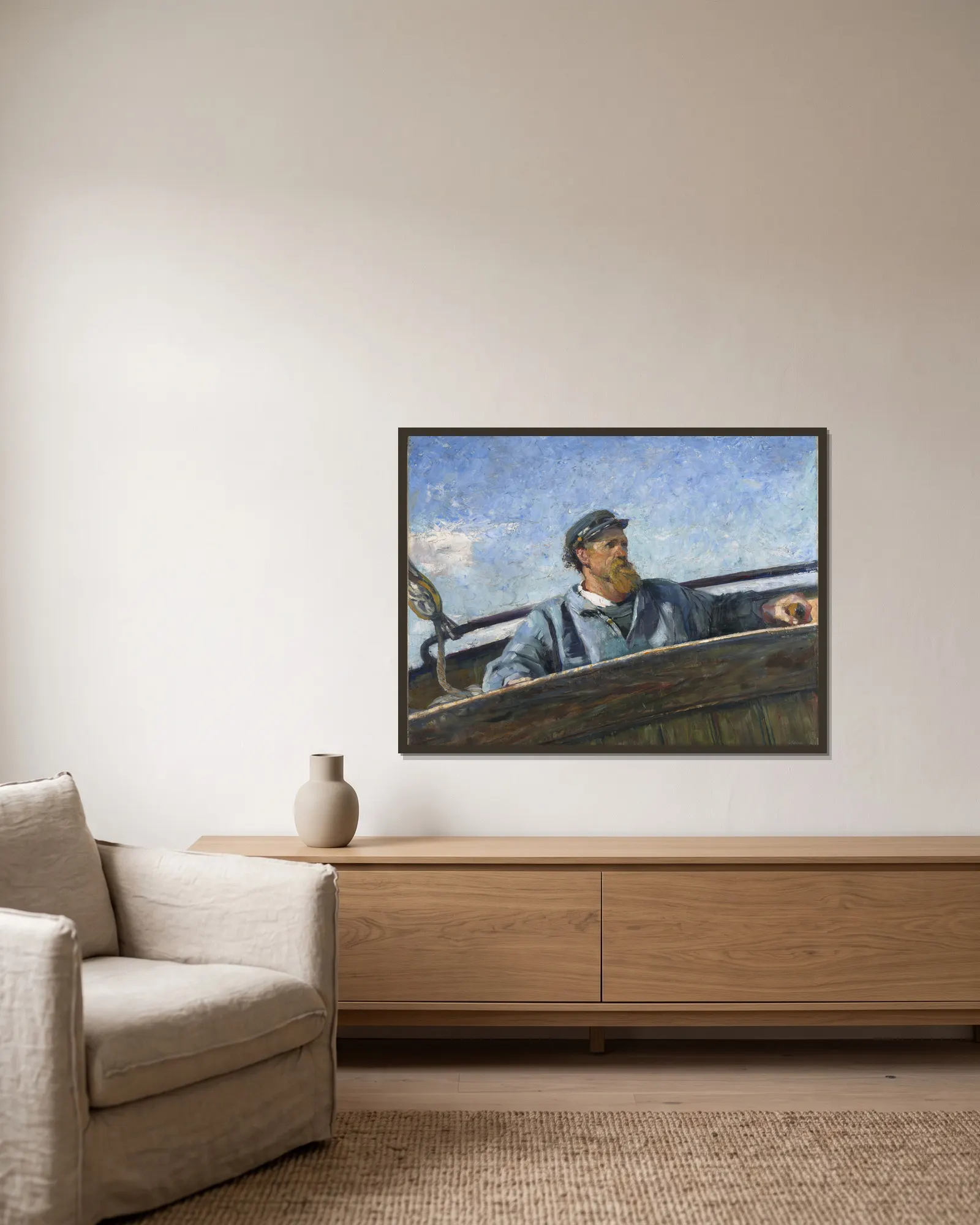 North Wind av Christian Krohg inramad på en vägg