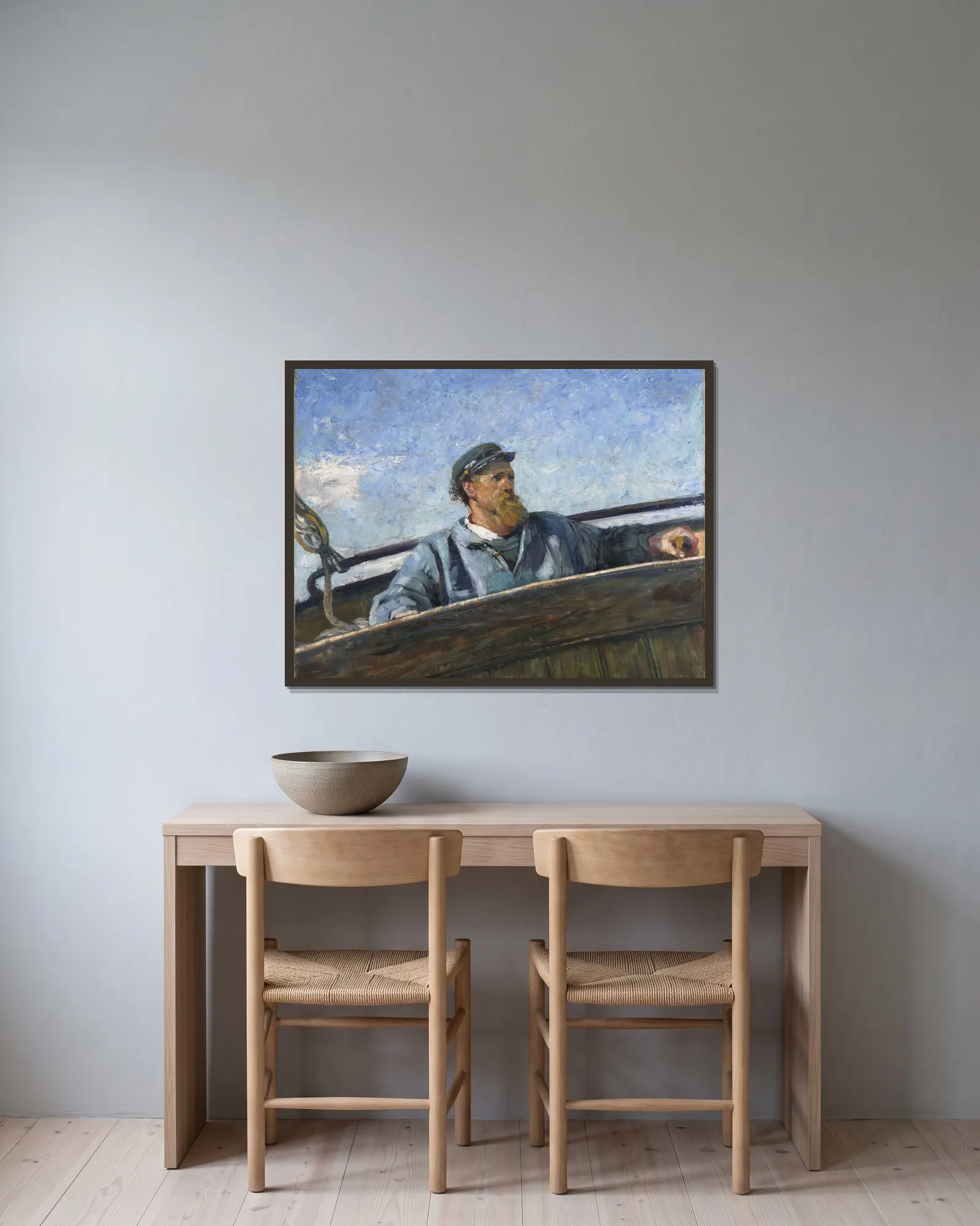 North Wind av Christian Krohg inramad på en vägg