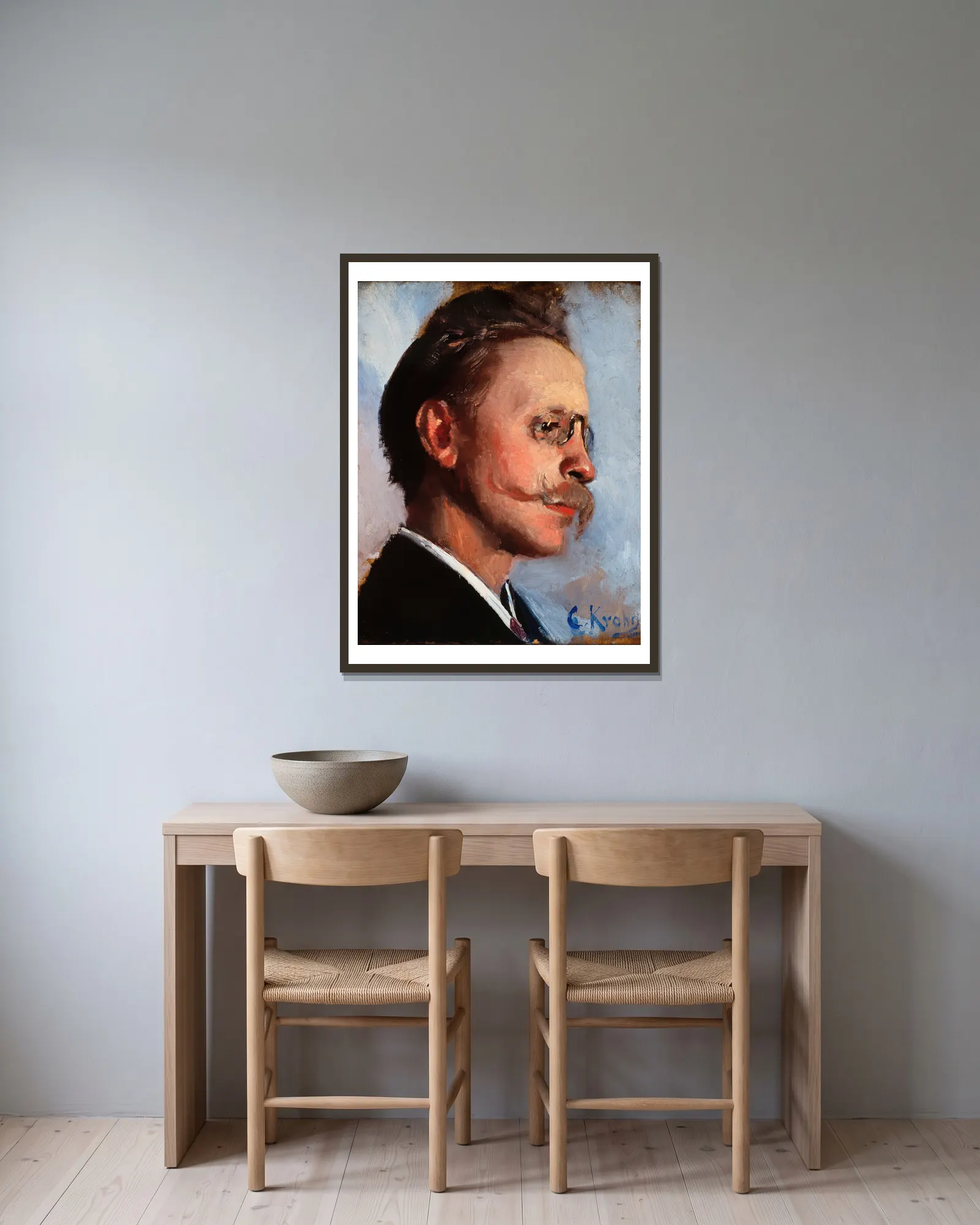 Otto Benzon av Christian Krohg inramad på en vägg