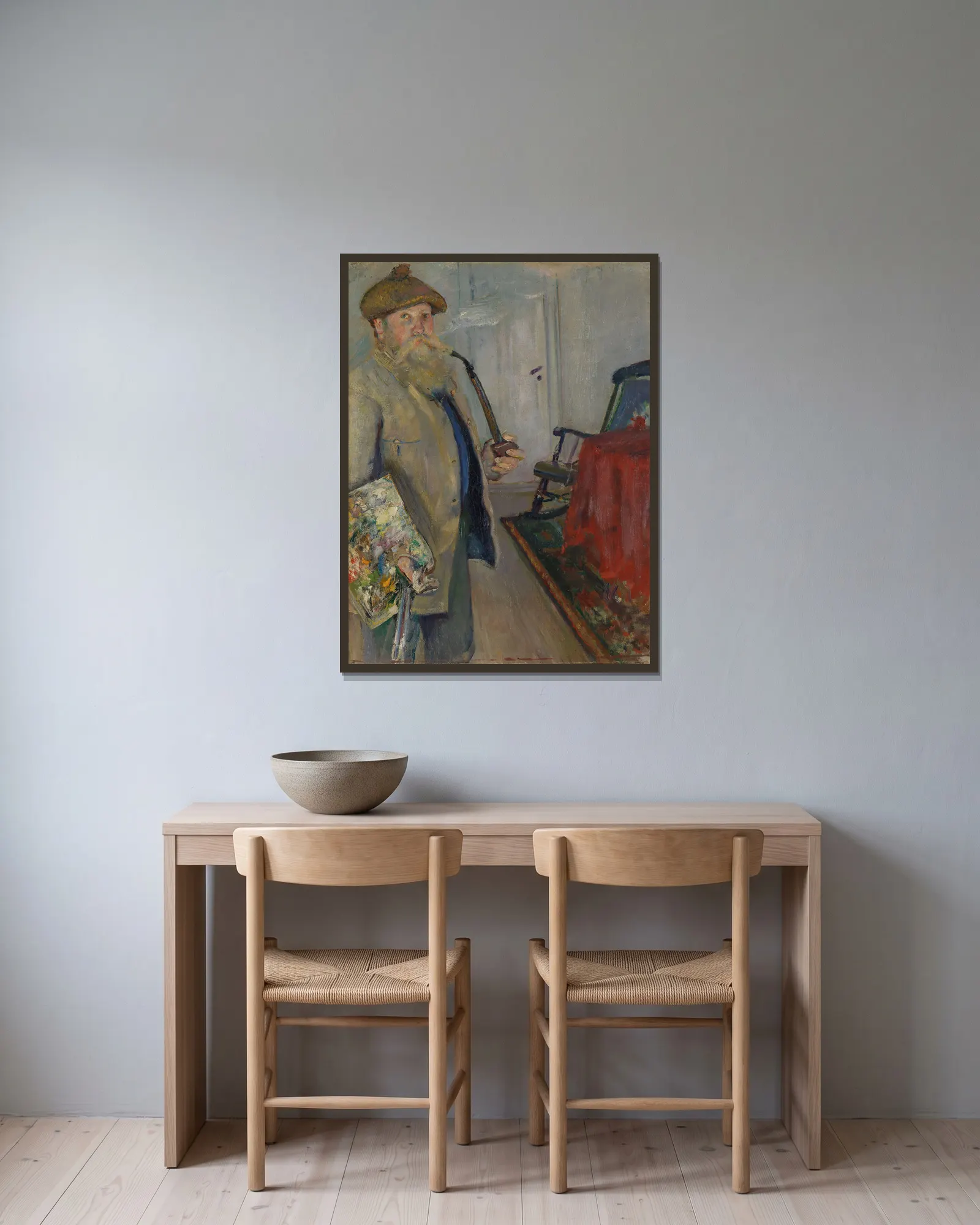 Self-Portrait av Christian Krohg inramad på en vägg
