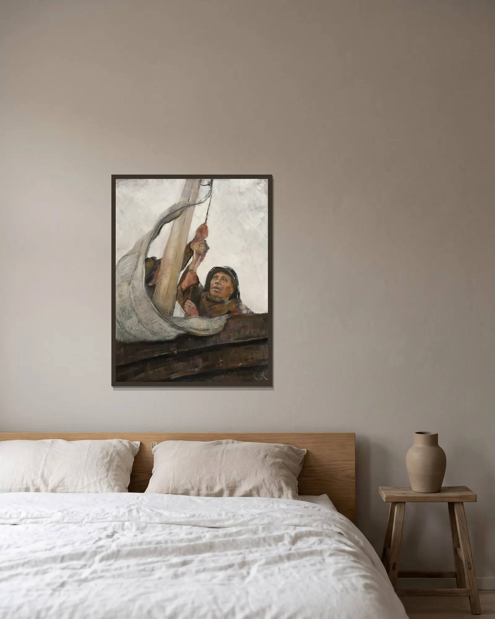 Setting Sail av Christian Krohg inramad på en vägg