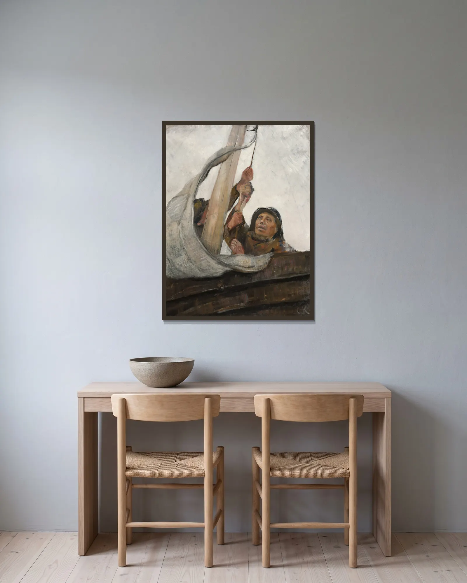 Setting Sail av Christian Krohg inramad på en vägg