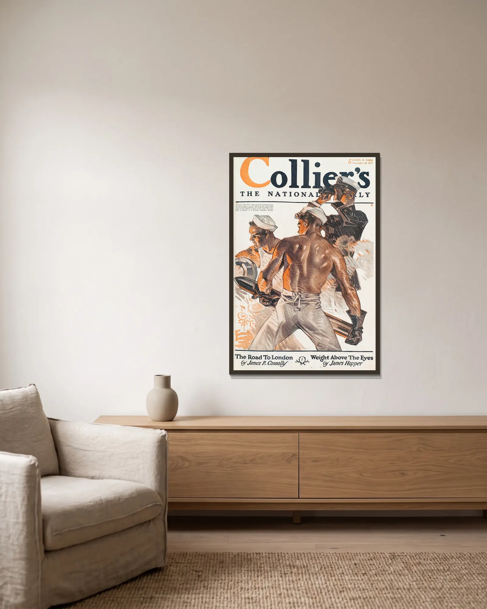 Colliers av Joseph Christian Leyendecker inramad på en vägg