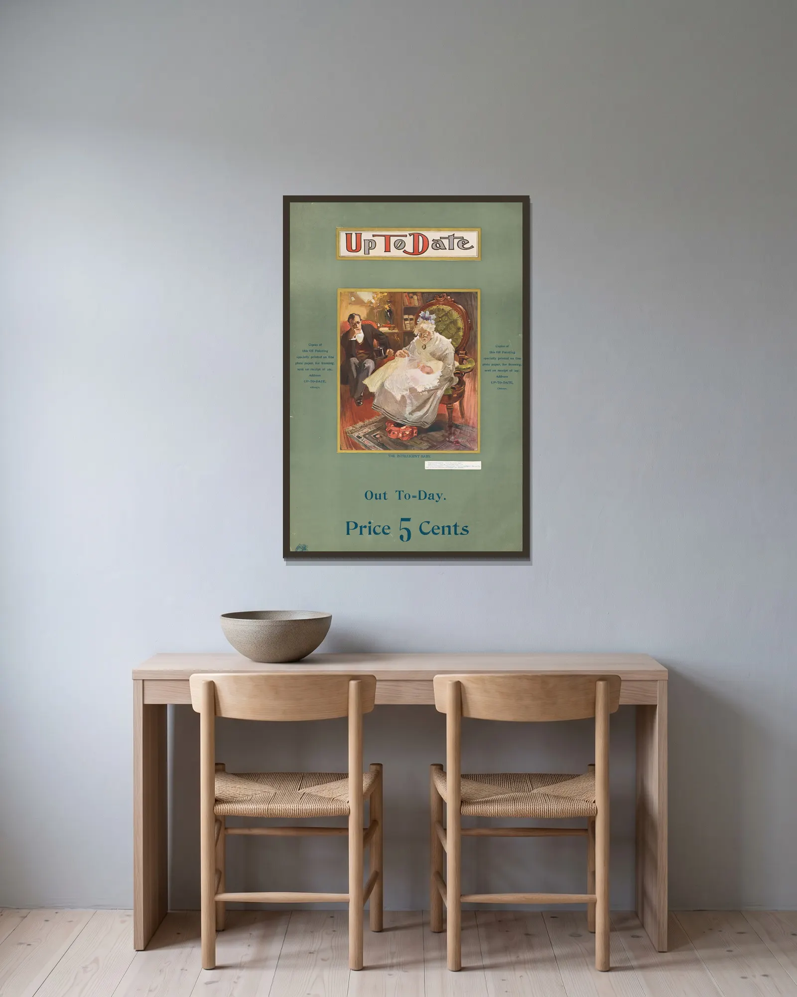 Up to date av Joseph Christian Leyendecker inramad på en vägg