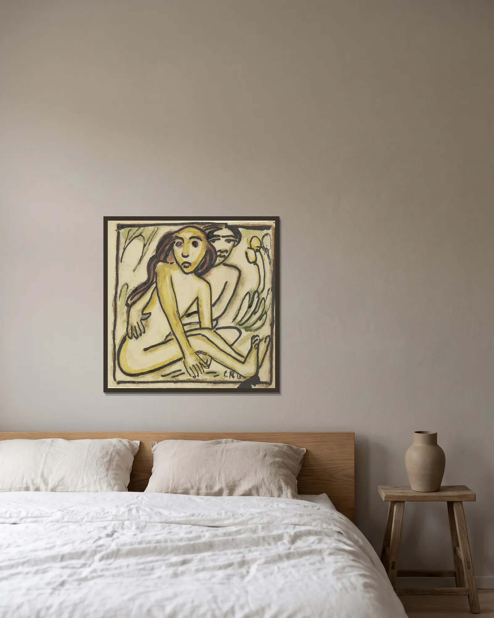 Sitting Couple (Nudes) av Christian Rohlfs inramad på en vägg
