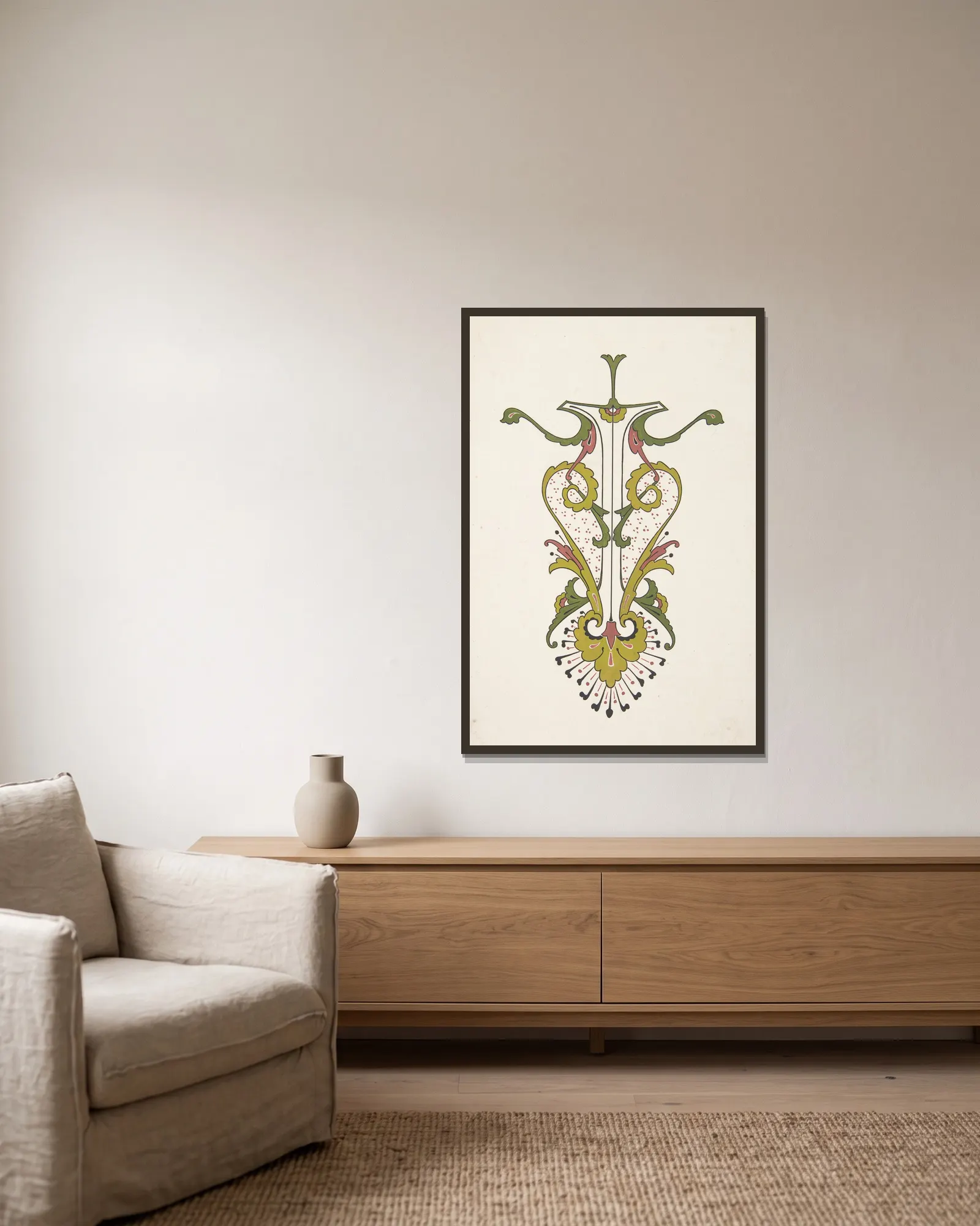 Design drawing, 1883 – nr 12 av Christopher Dresser inramad på en vägg