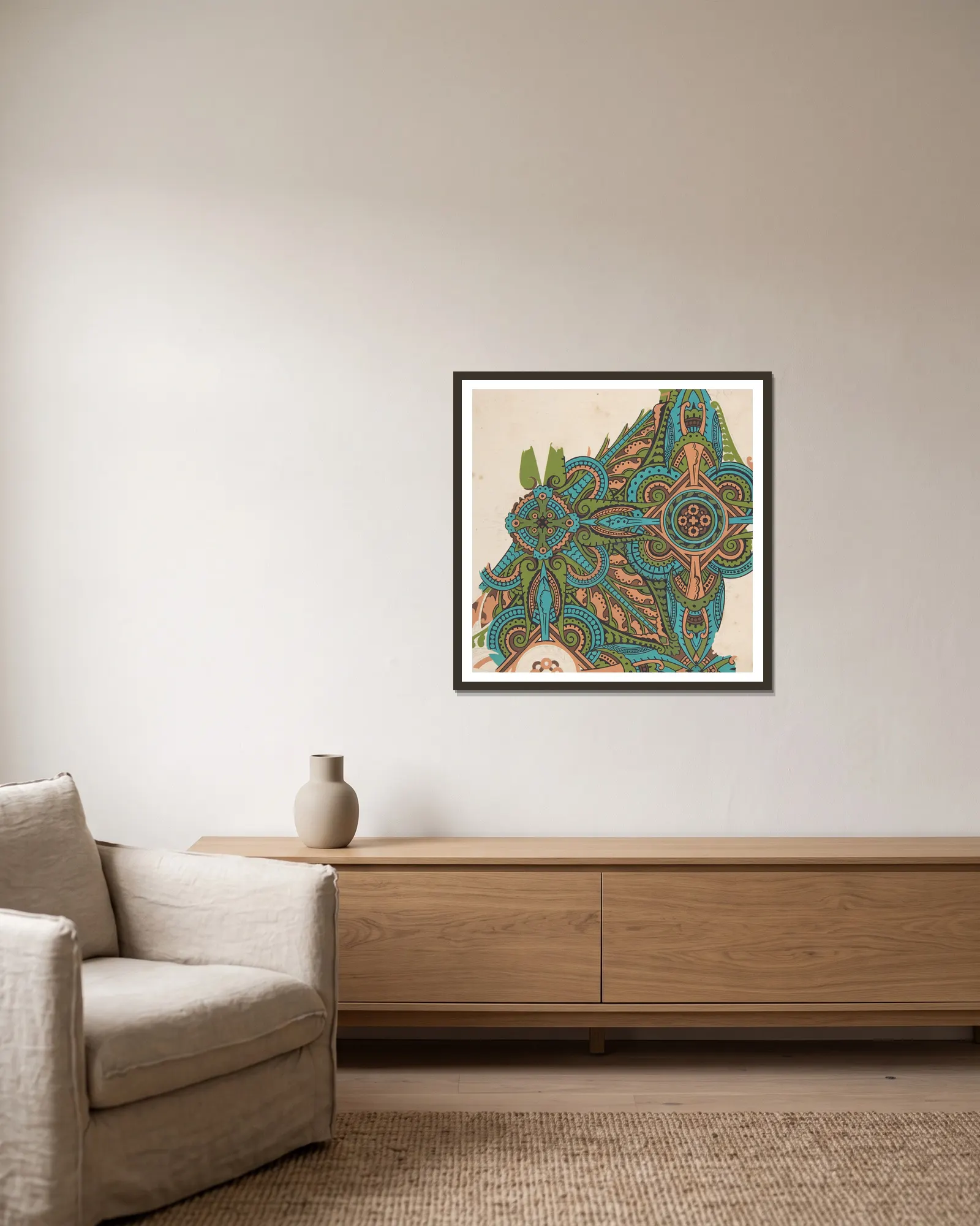 Design drawing av Christopher Dresser inramad på en vägg