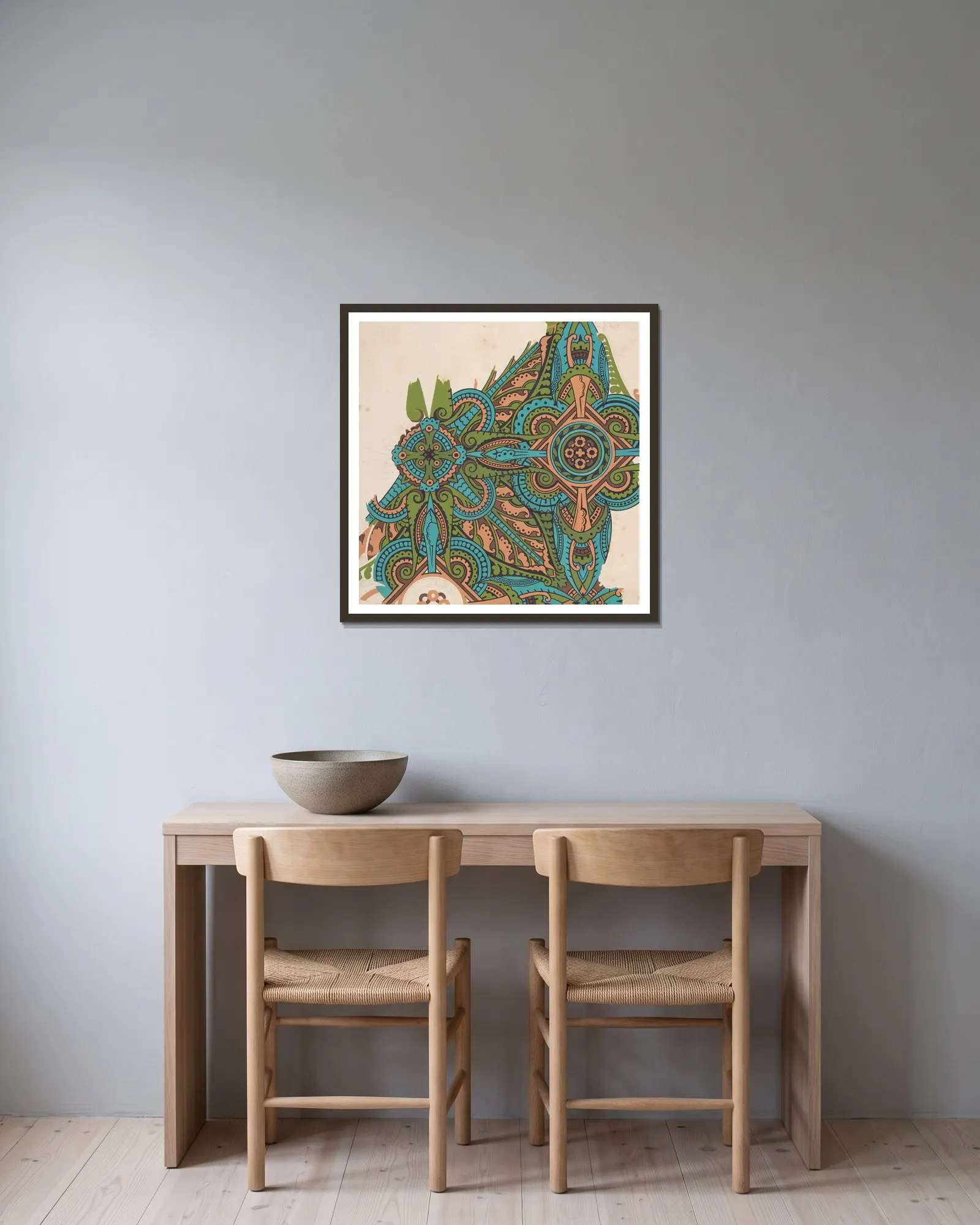Design drawing av Christopher Dresser inramad på en vägg