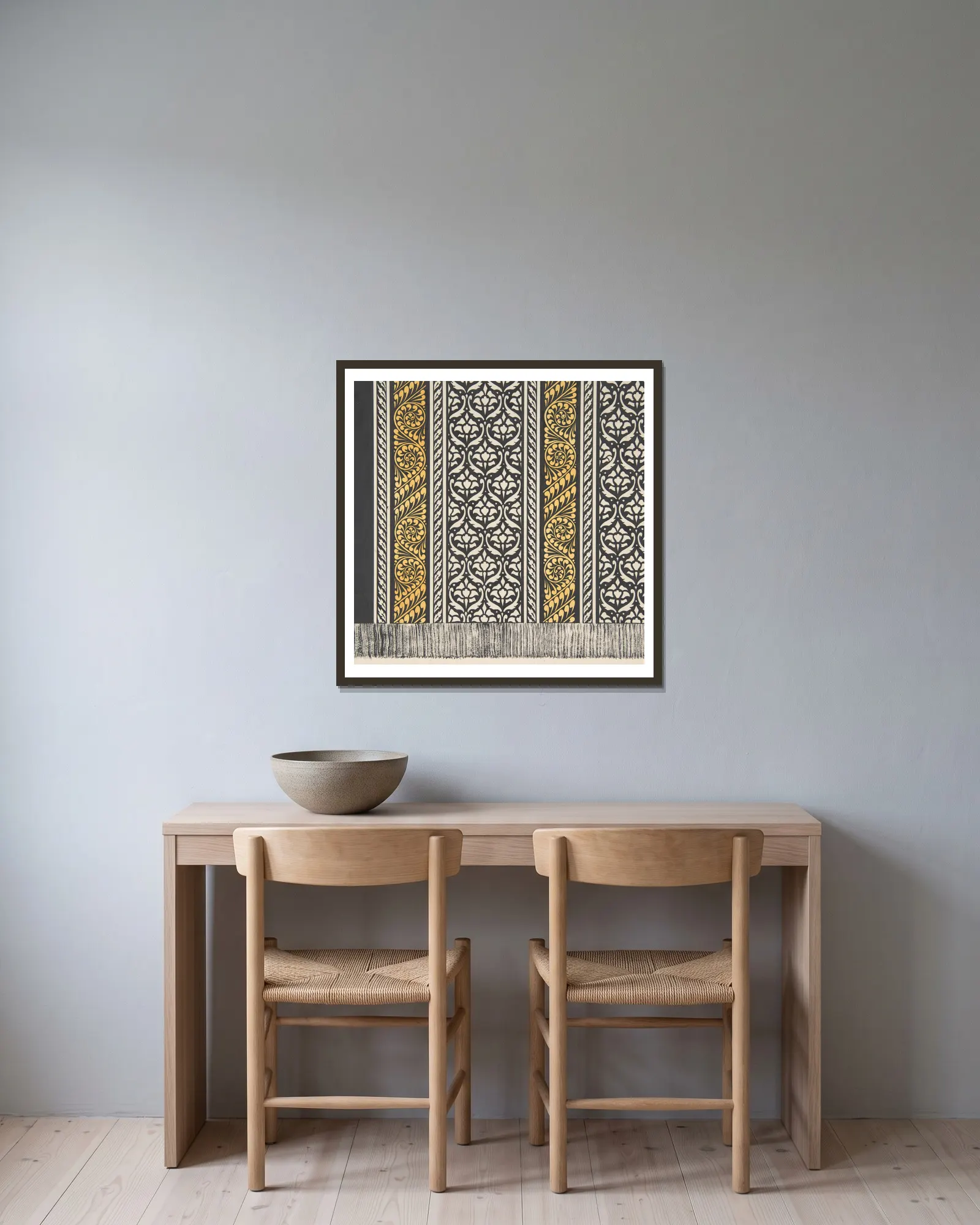 Design drawing av Christopher Dresser inramad på en vägg