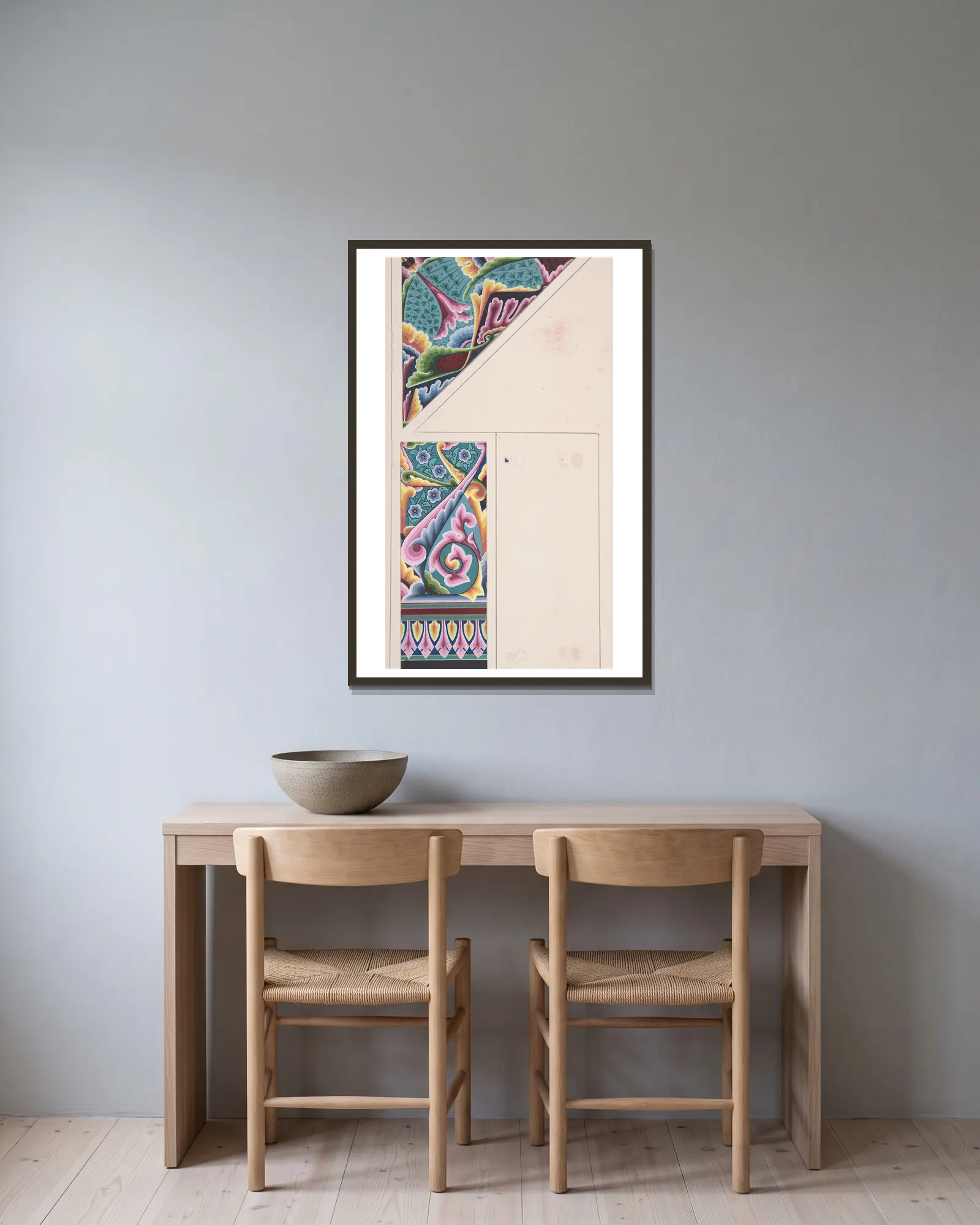 Design drawing, 1883 – nr 8 av Christopher Dresser inramad på en vägg