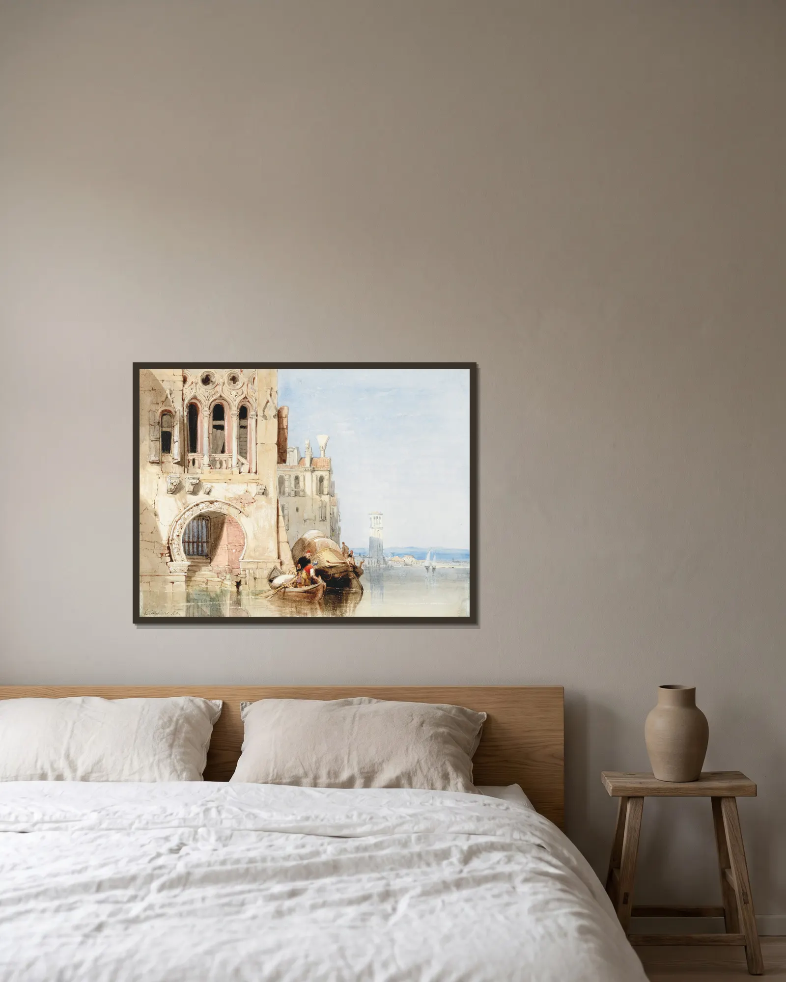 A capriccio scene, Venice av Clarkson Stanfield inramad på en vägg