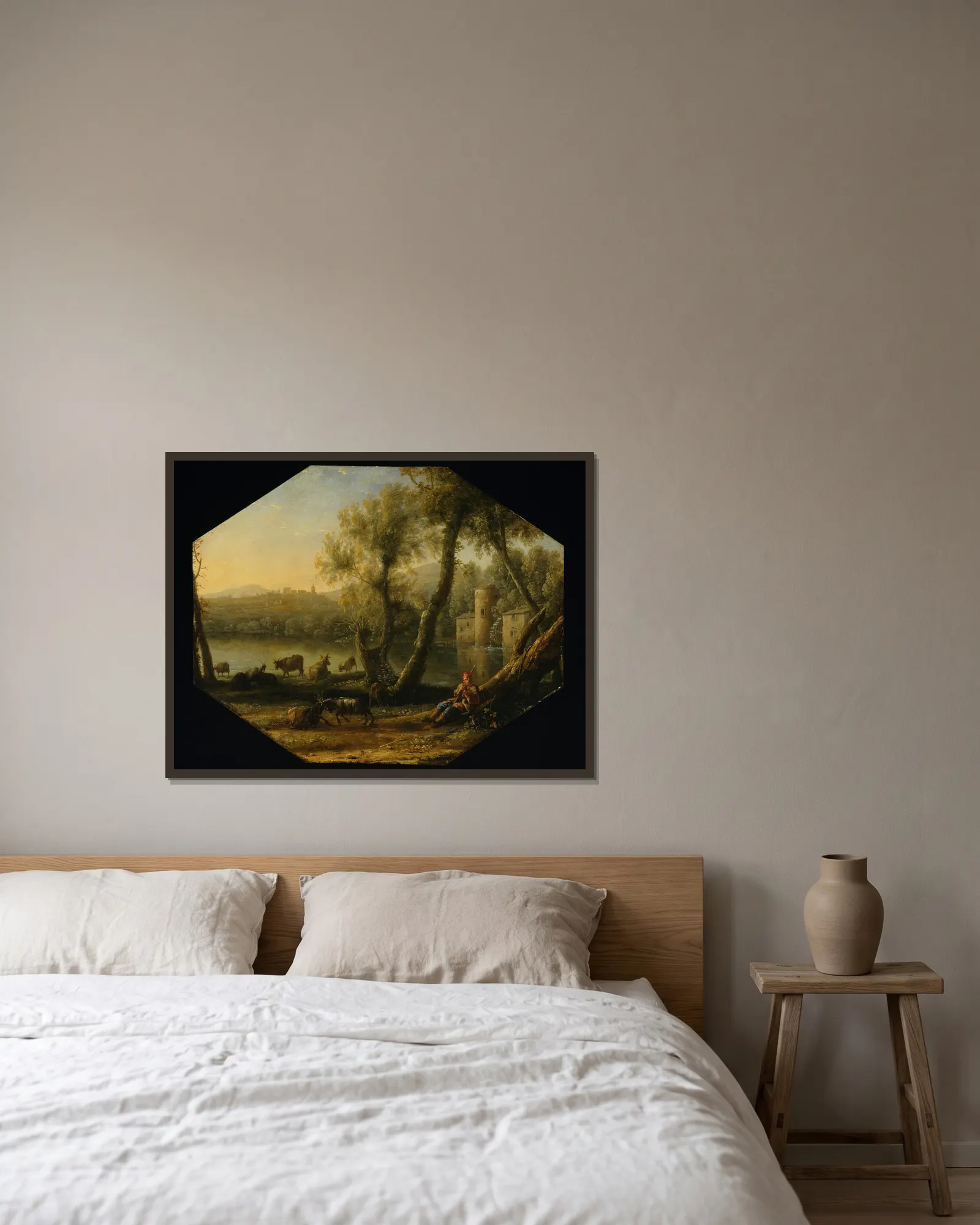 Pastoral landscape (from 1636 until 1637), 1636 av Claude Lorrain inramad på en vägg
