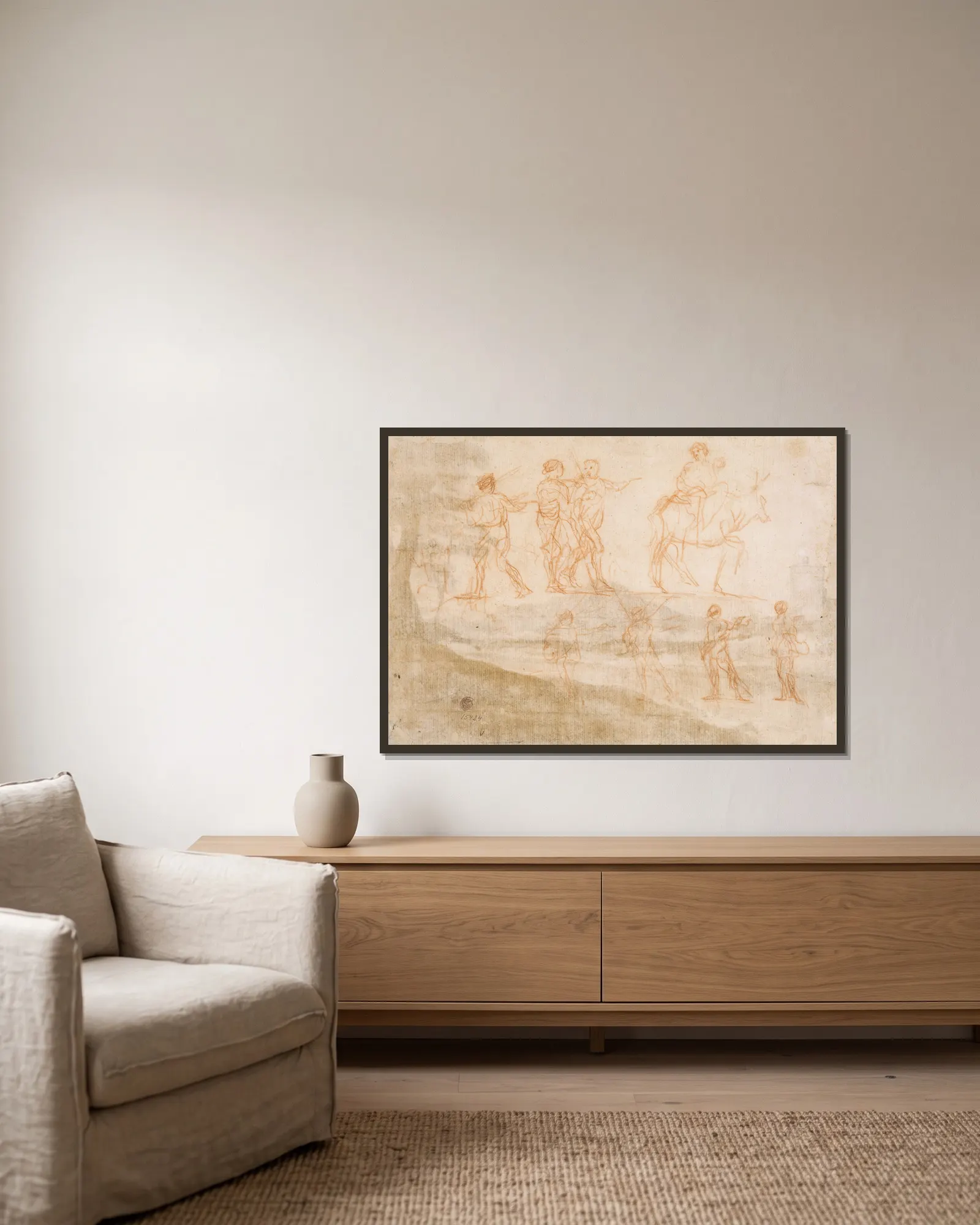 Studies of figures av Claude Lorrain inramad på en vägg