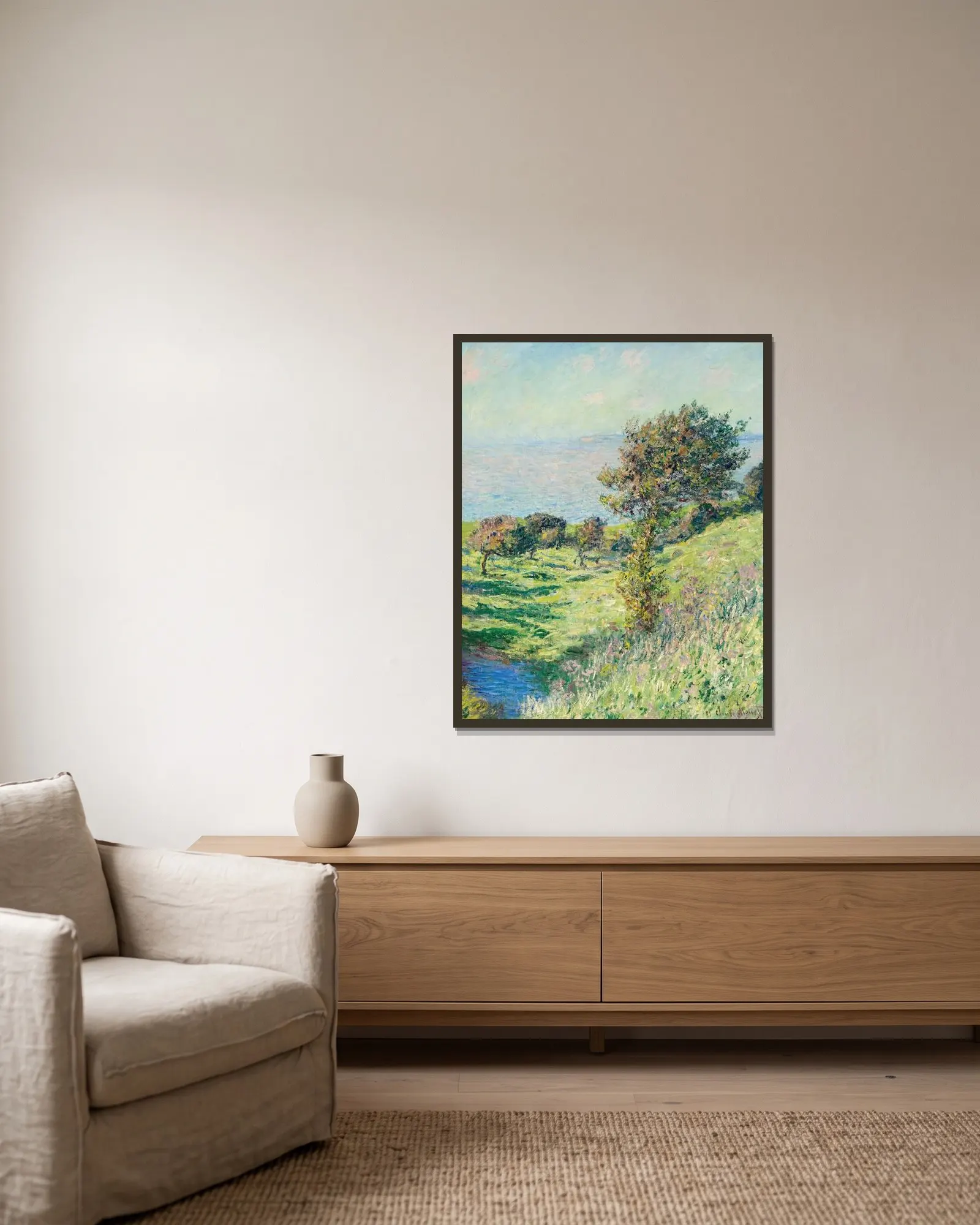 Coup de vent av Claude Monet inramad på en vägg