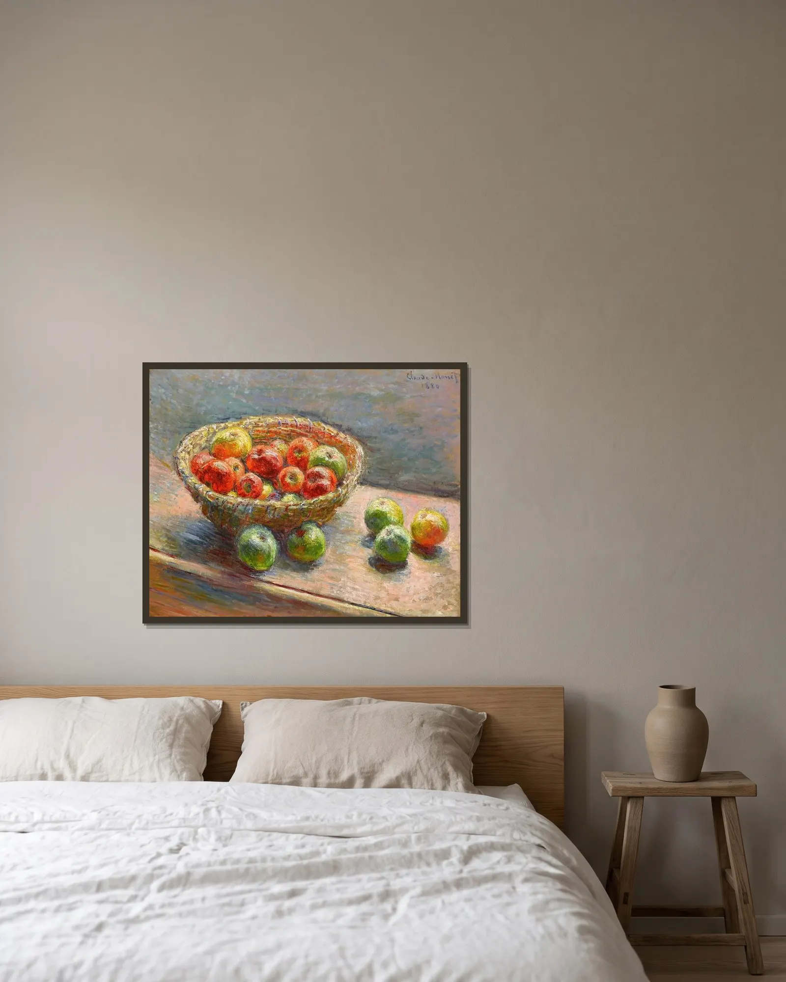 Le panier de pommes av Claude Monet inramad på en vägg