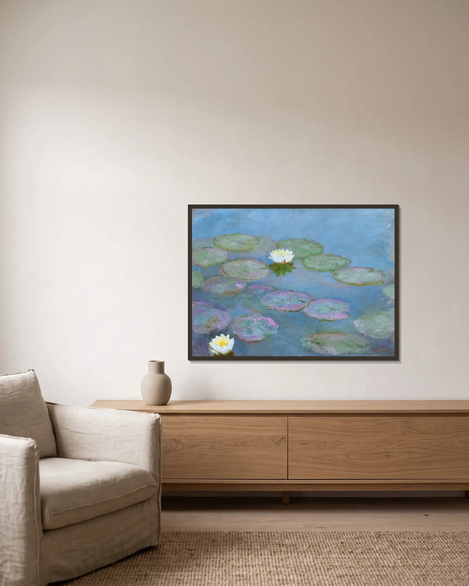 Nymphéas av Claude Monet inramad på en vägg