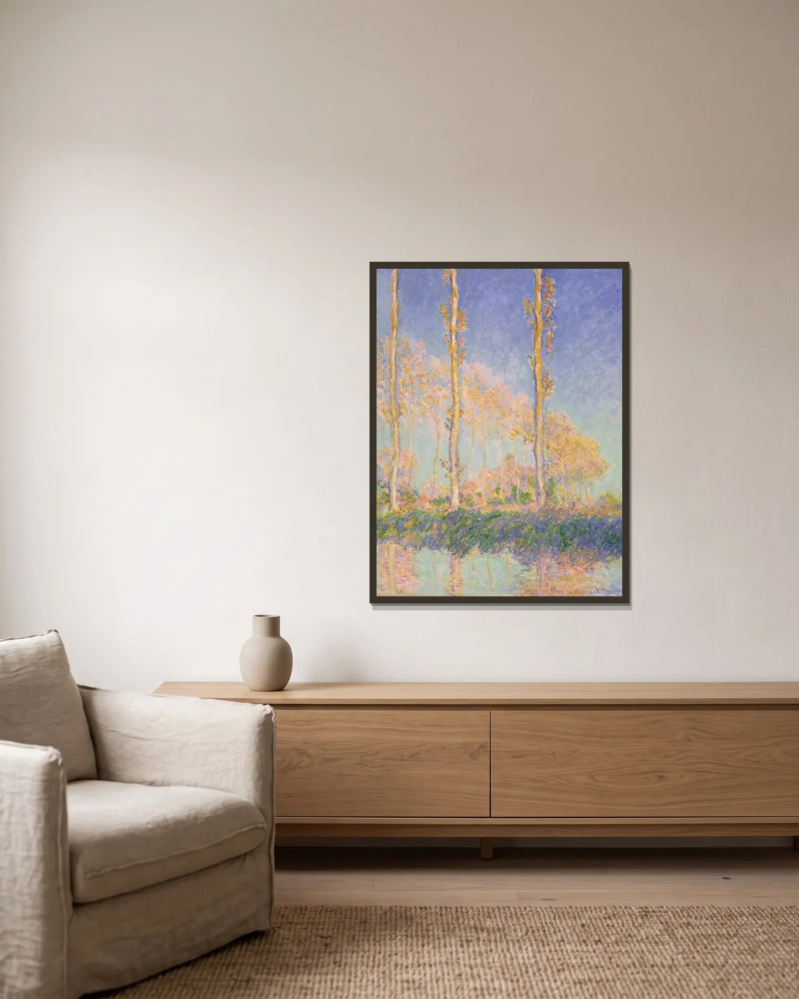 Poplars av Claude Monet inramad på en vägg