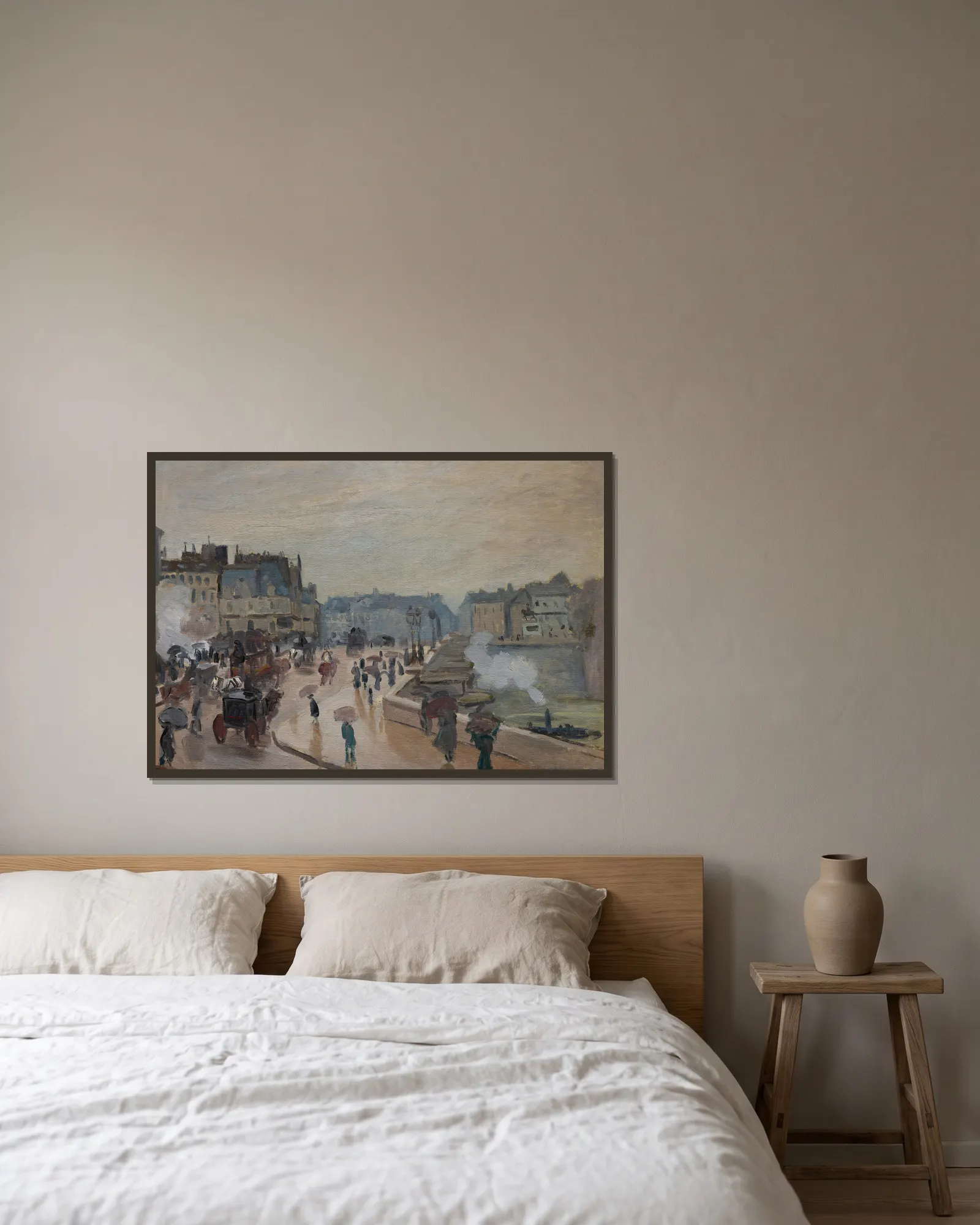 The Pont Neuf av Claude Monet inramad på en vägg