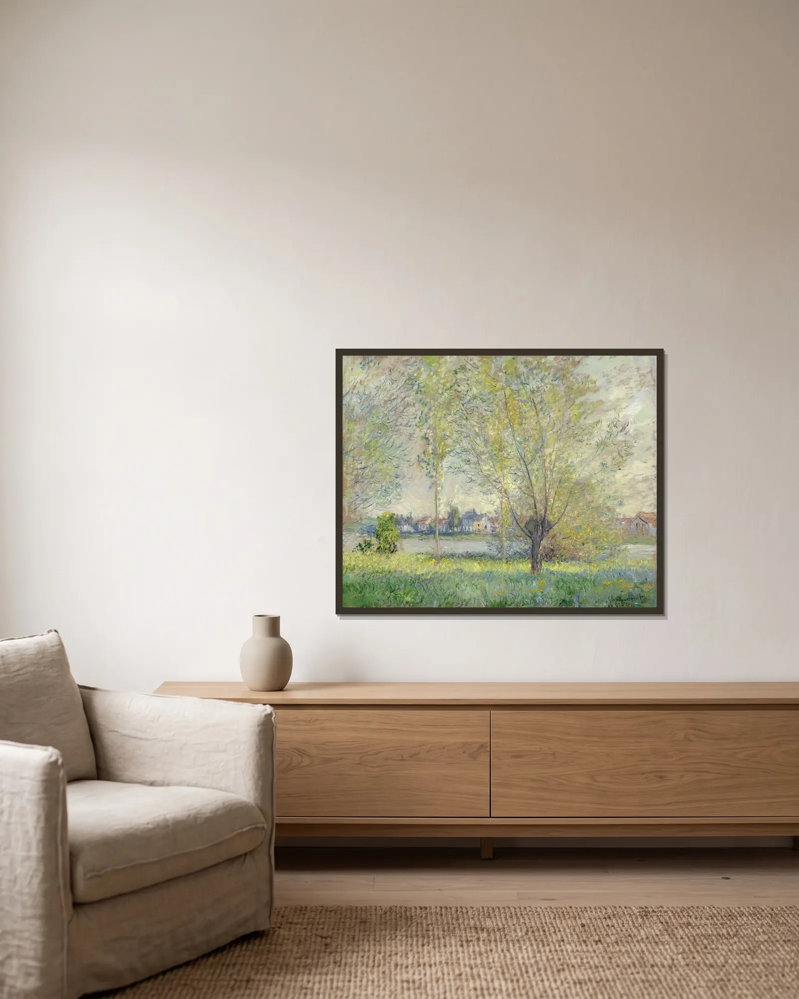 The Willows av Claude Monet inramad på en vägg