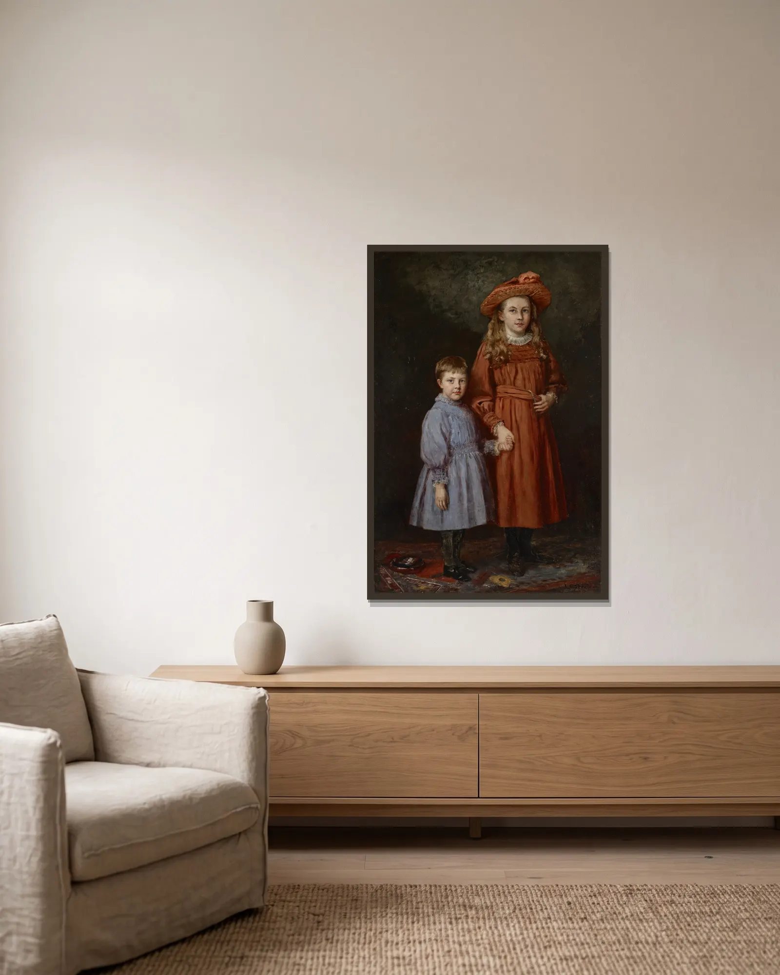 The Pierce Children av Theodore Clement Steele inramad på en vägg